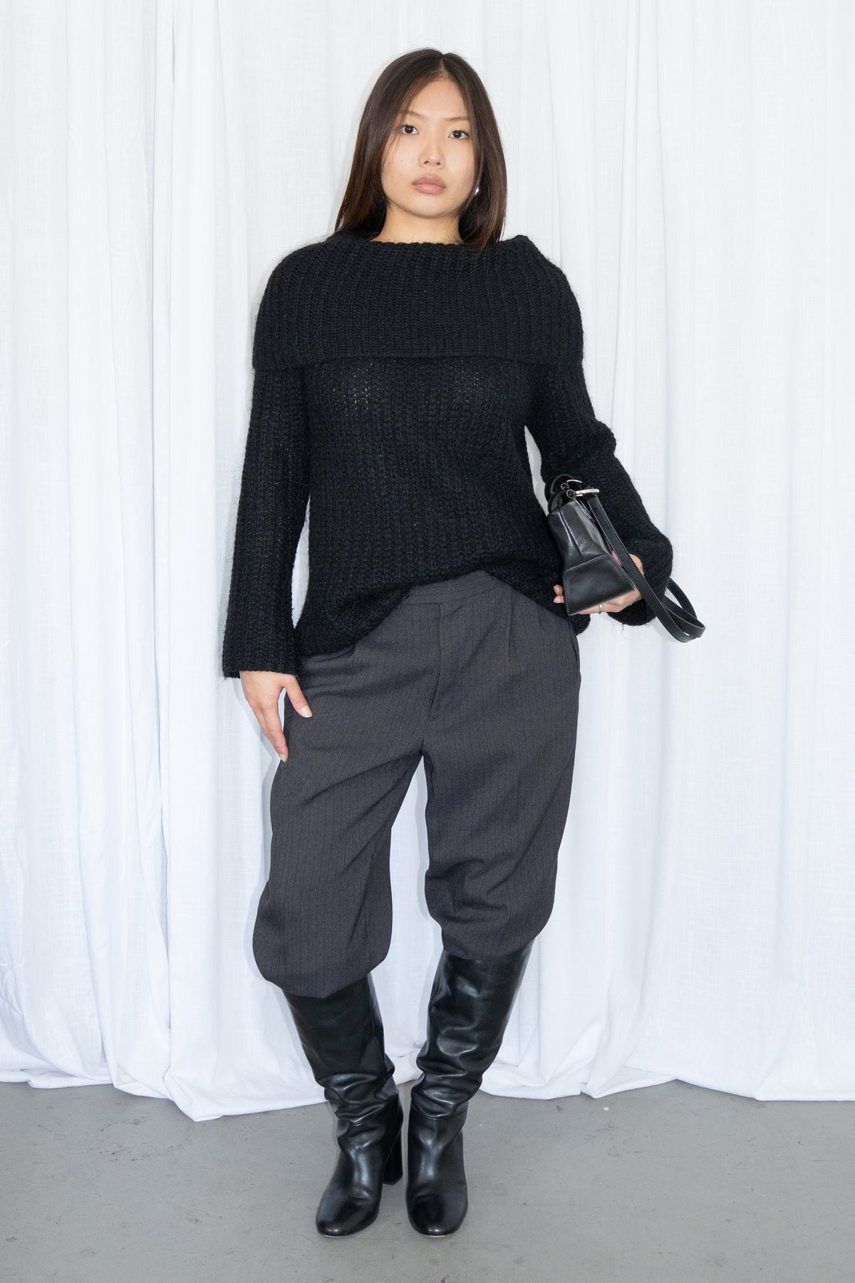 Black Pinstripe Trousers - Size M/L