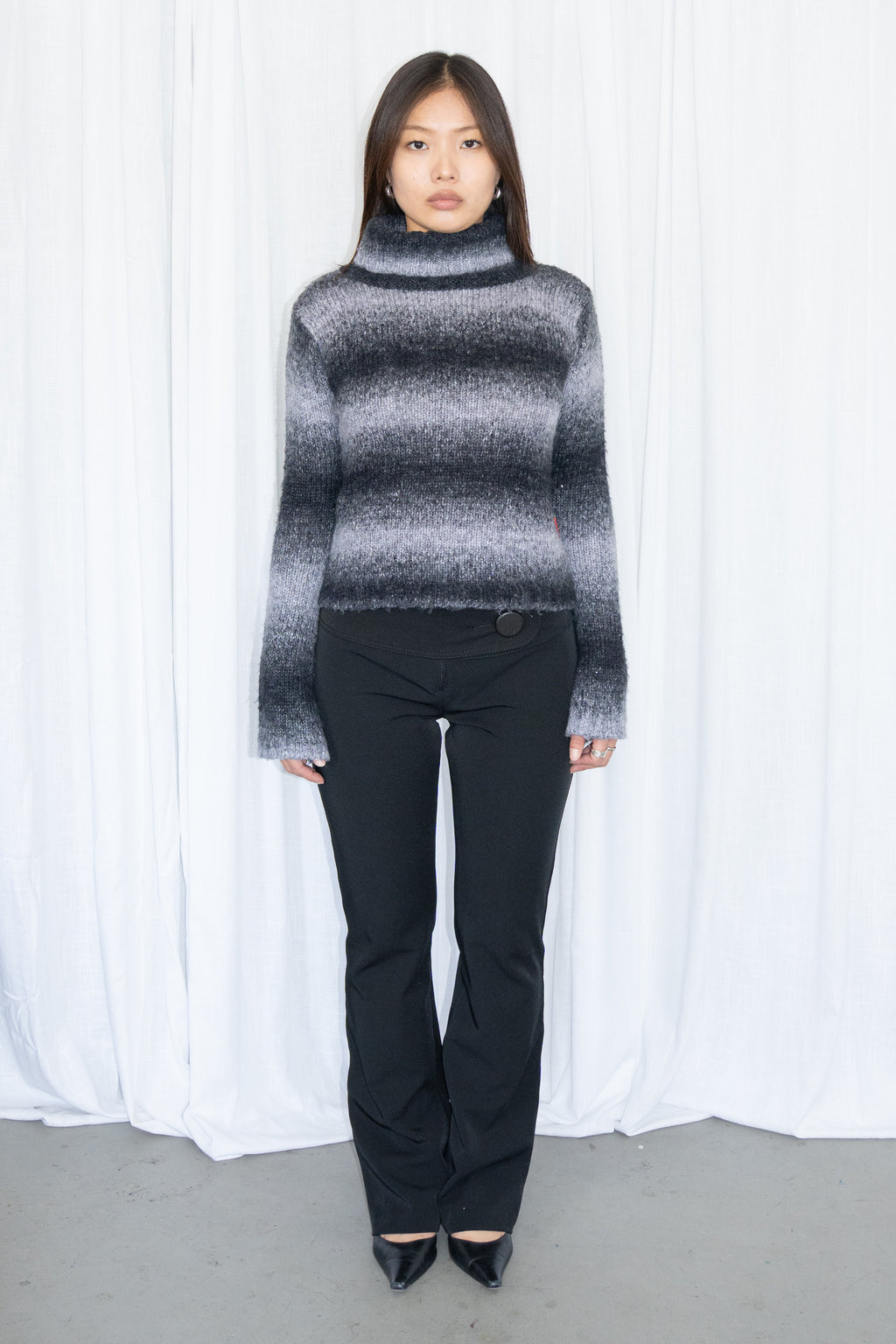Black/White Ombre Turtleneck Knit Sweater Wool - Size S/M