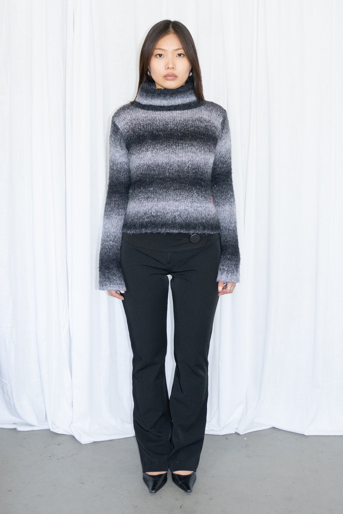 Black/White Ombre Turtleneck Knit Sweater Wool - Size S/M