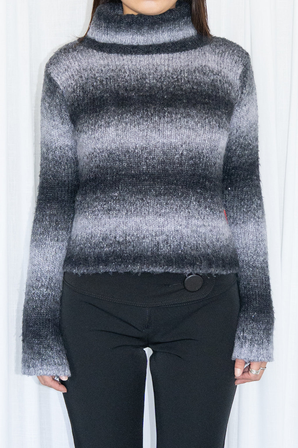 Black/White Ombre Turtleneck Knit Sweater Wool - Size S/M