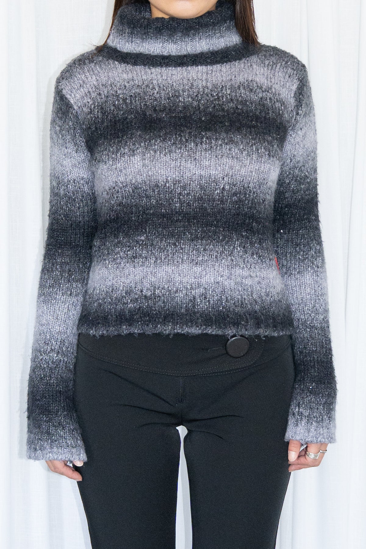 Black/White Ombre Turtleneck Knit Sweater Wool - Size S/M