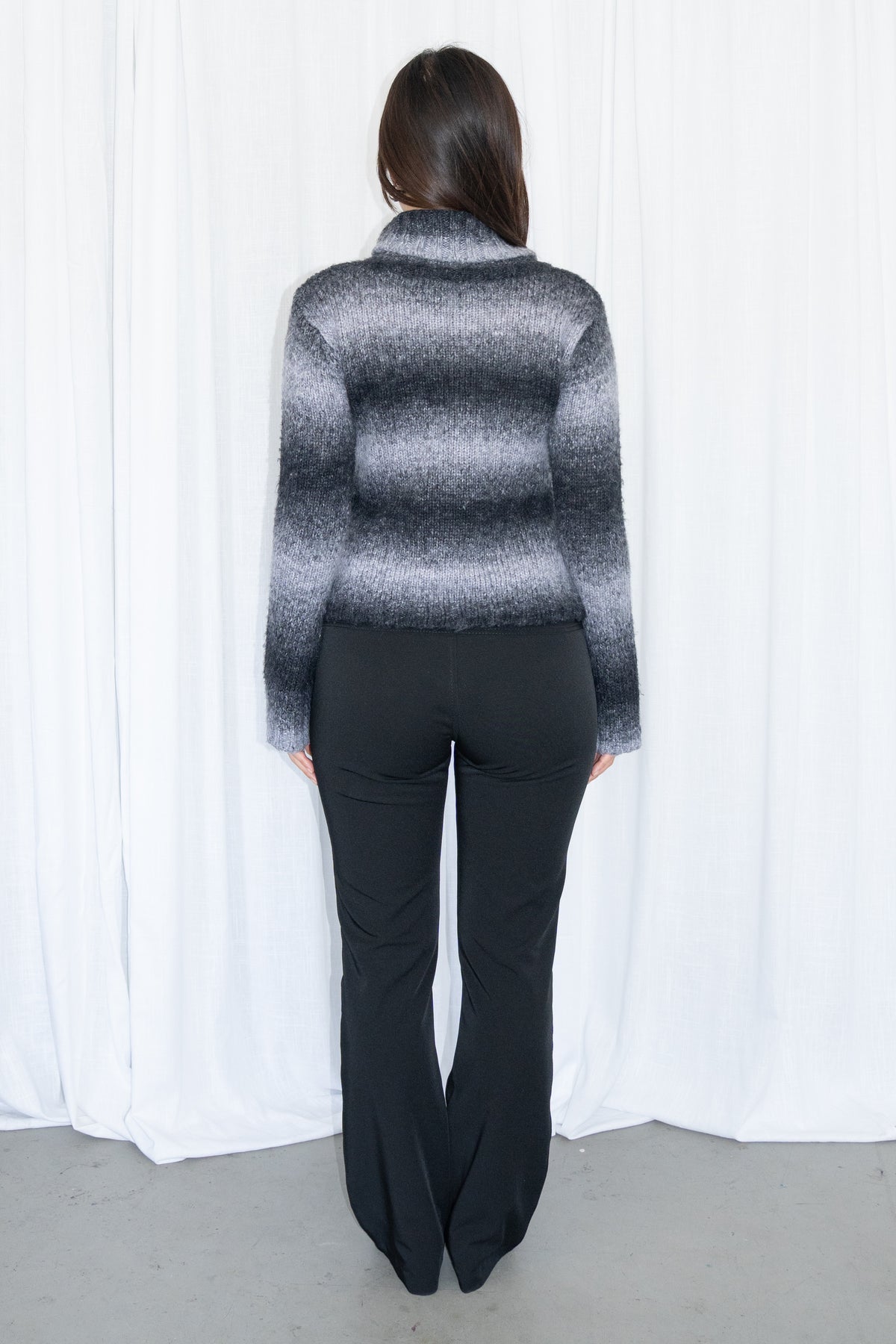 Black/White Ombre Turtleneck Knit Sweater Wool - Size S/M