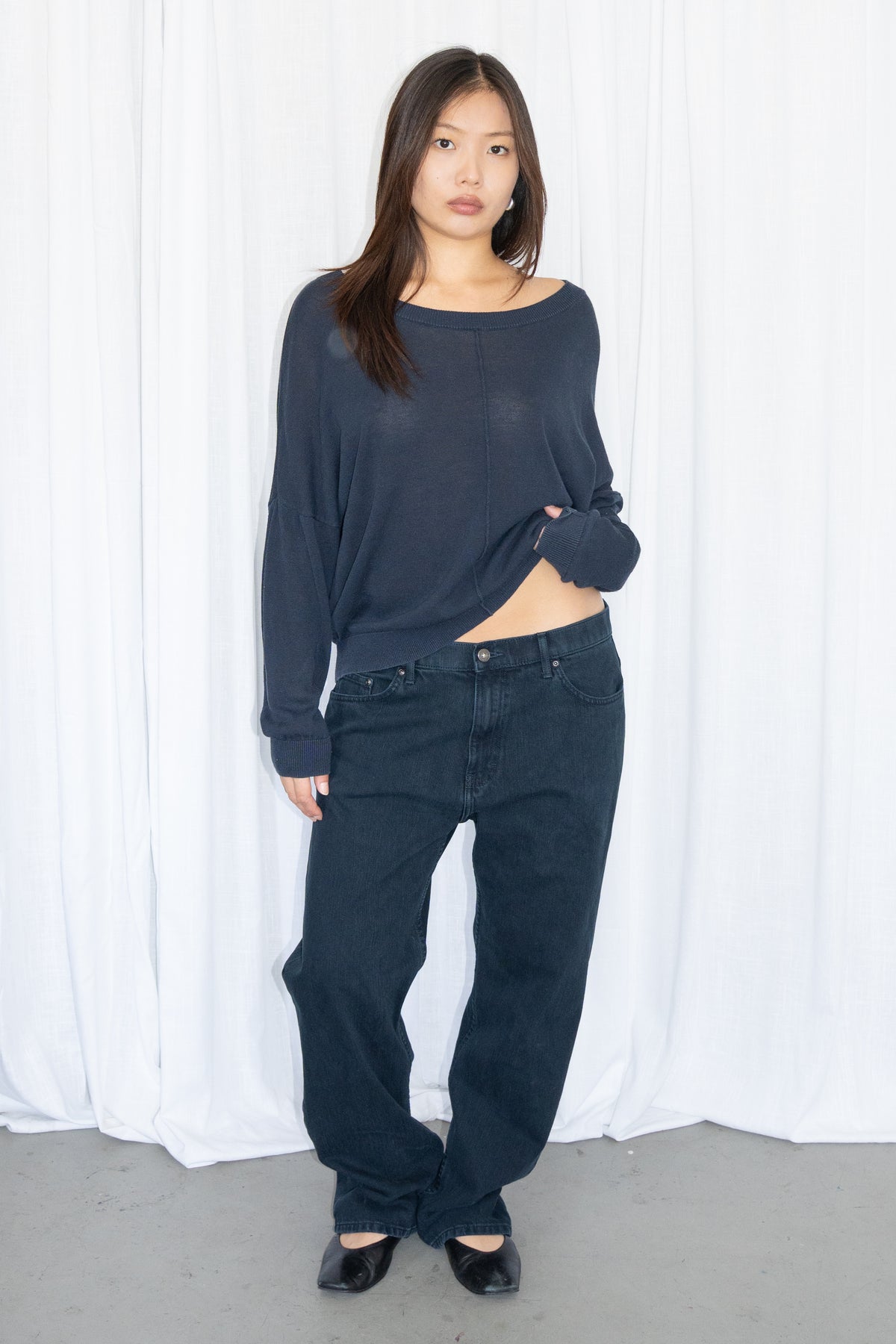 Dark Blue/Black Straight-Leg Jeans - Size L