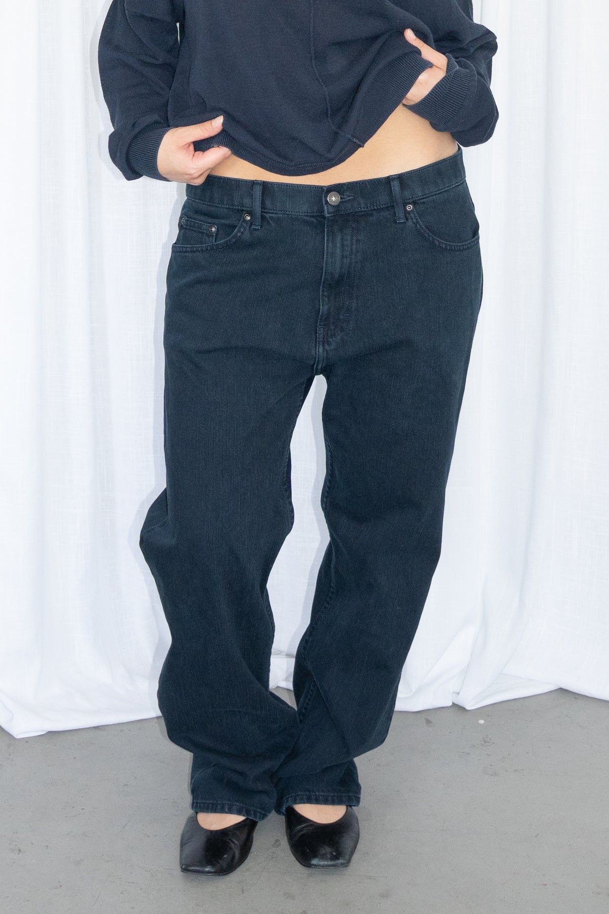 Dark Blue/Black Straight-Leg Jeans - Size L