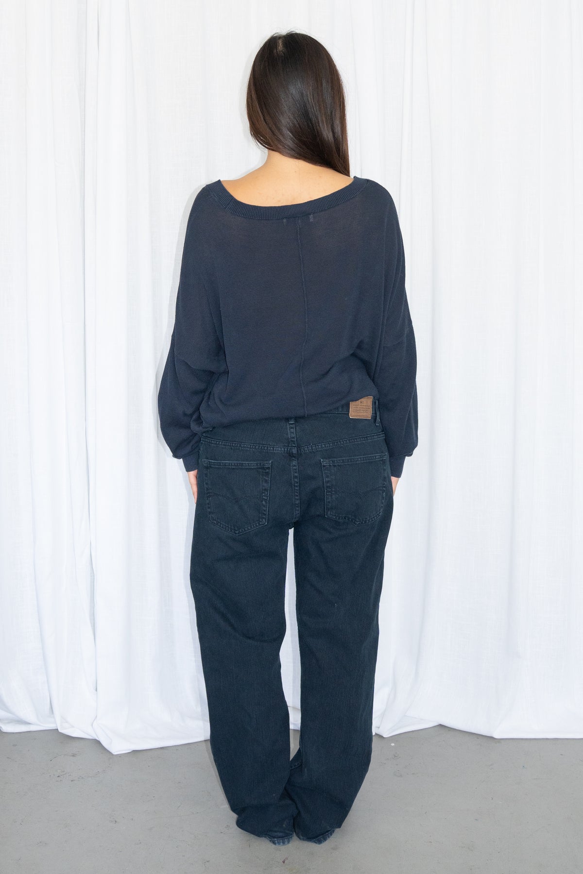 Dark Blue/Black Straight-Leg Jeans - Size L