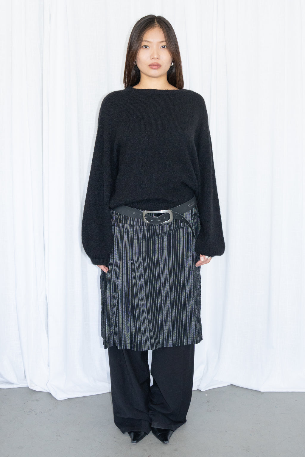 Black Oversized Knit Sweater 30% Alpaca - Size M