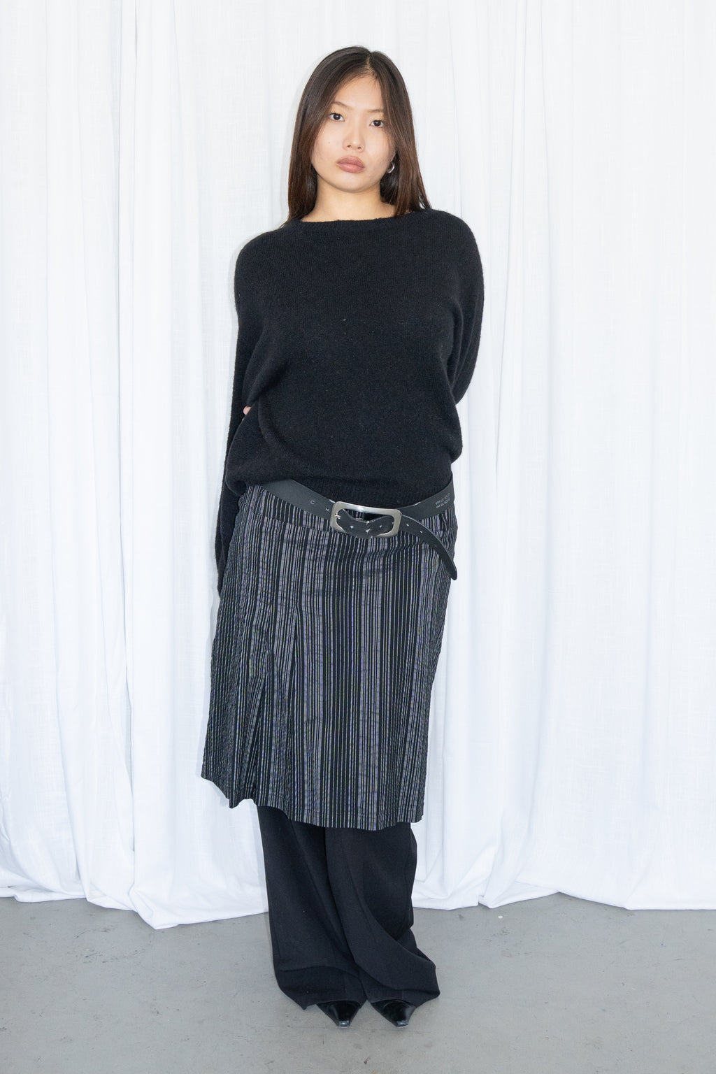 Black Striped Midi Skirt - Size M