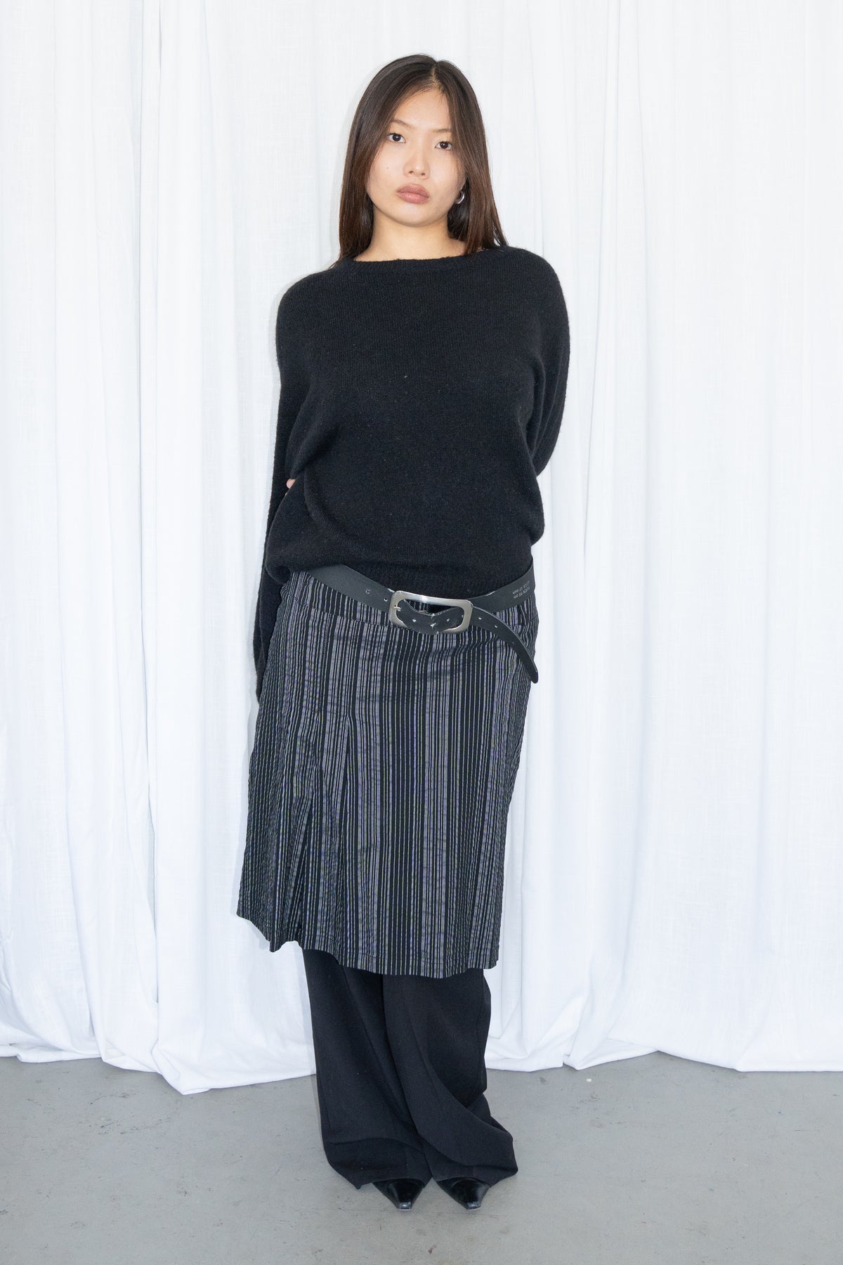 Black Striped Midi Skirt - Size M