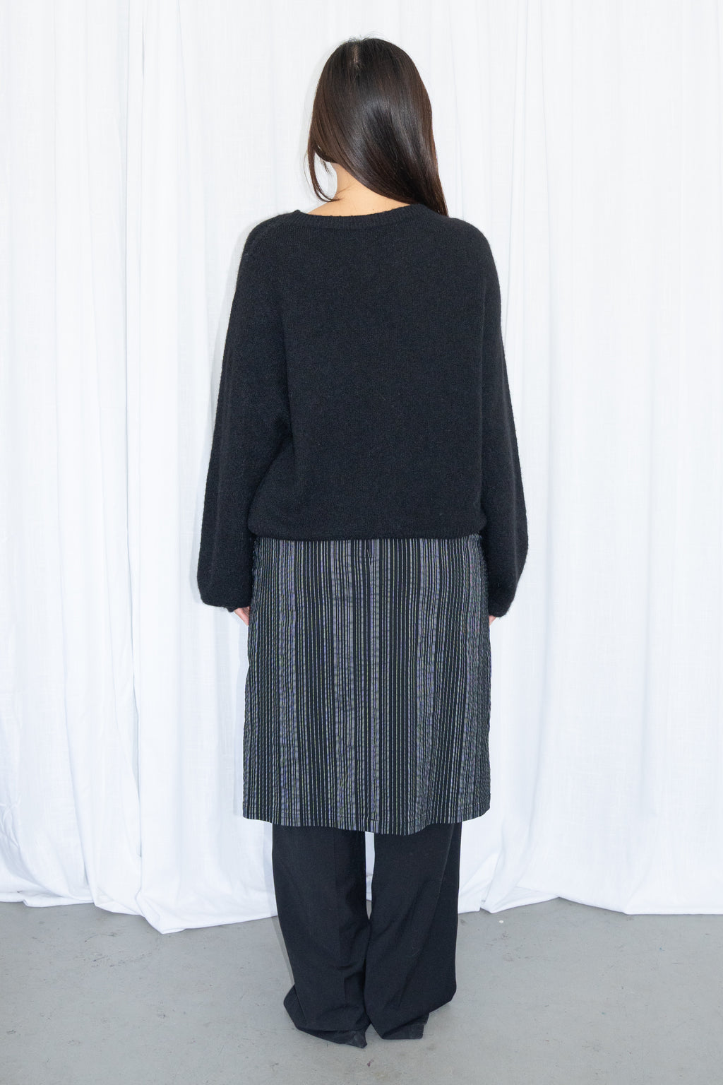 Black Striped Midi Skirt - Size M