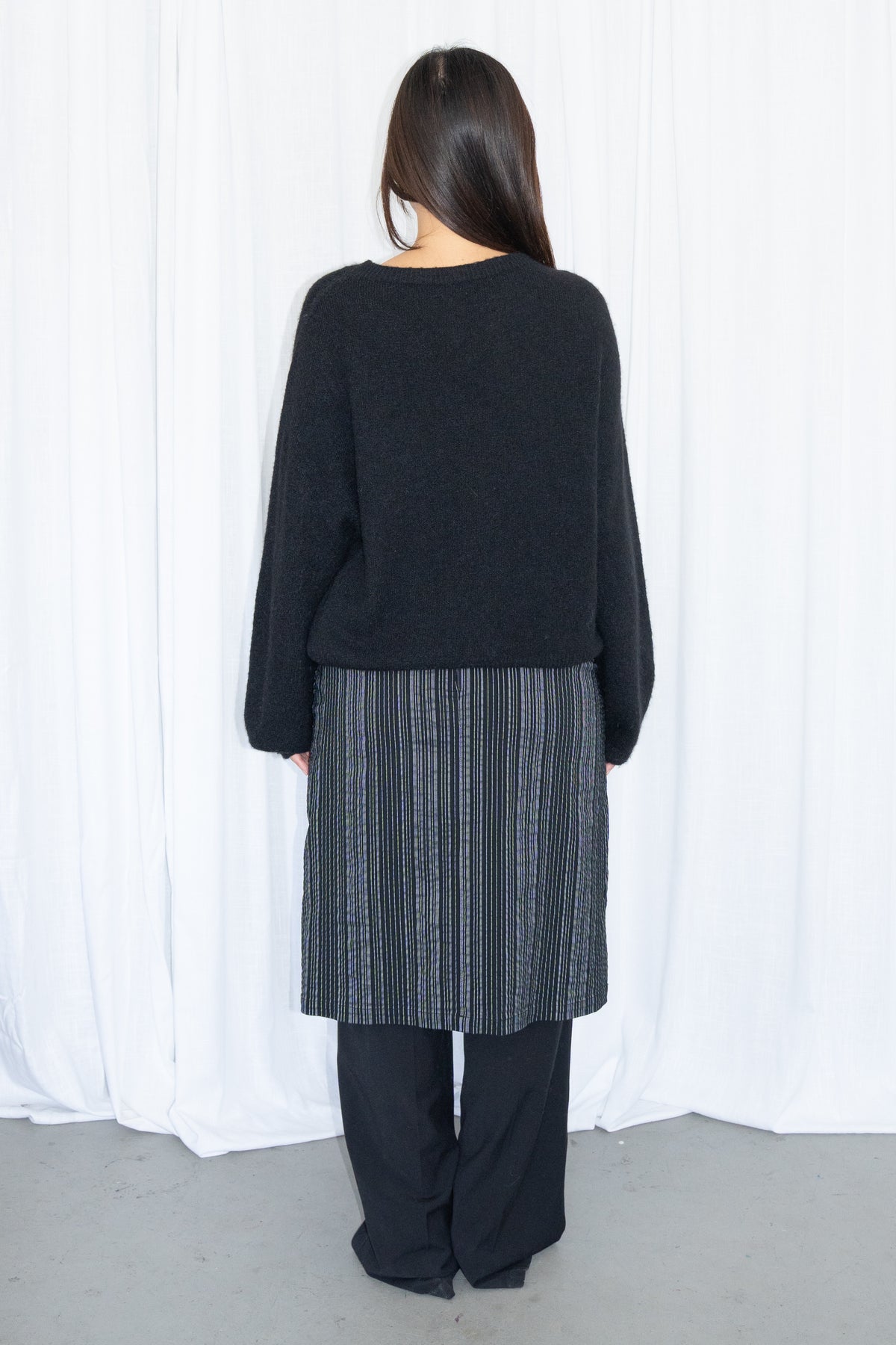 Black Striped Midi Skirt - Size M