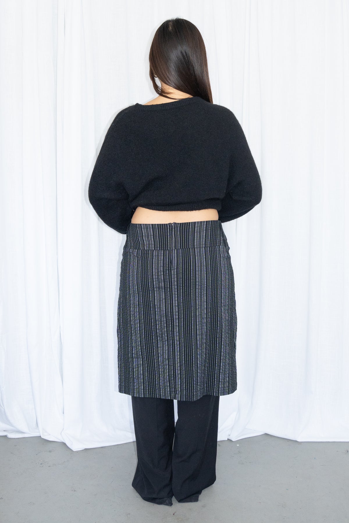 Black Striped Midi Skirt - Size M