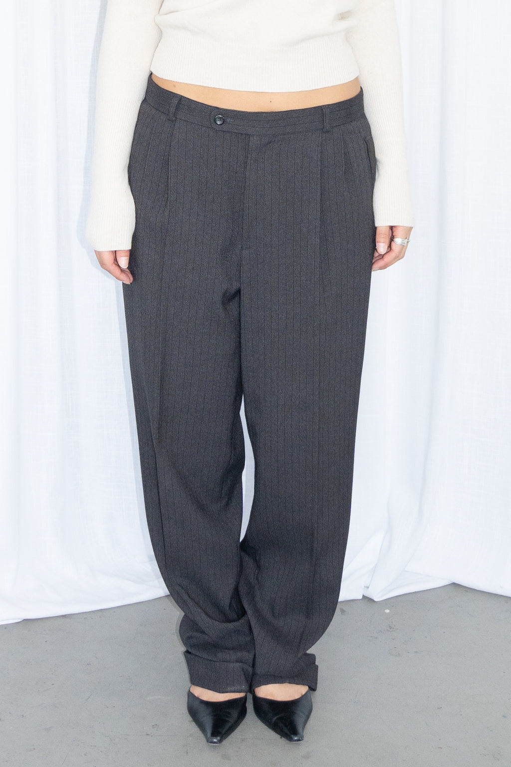 Grey/Black Pinstriped Tailored Trousers - Size L