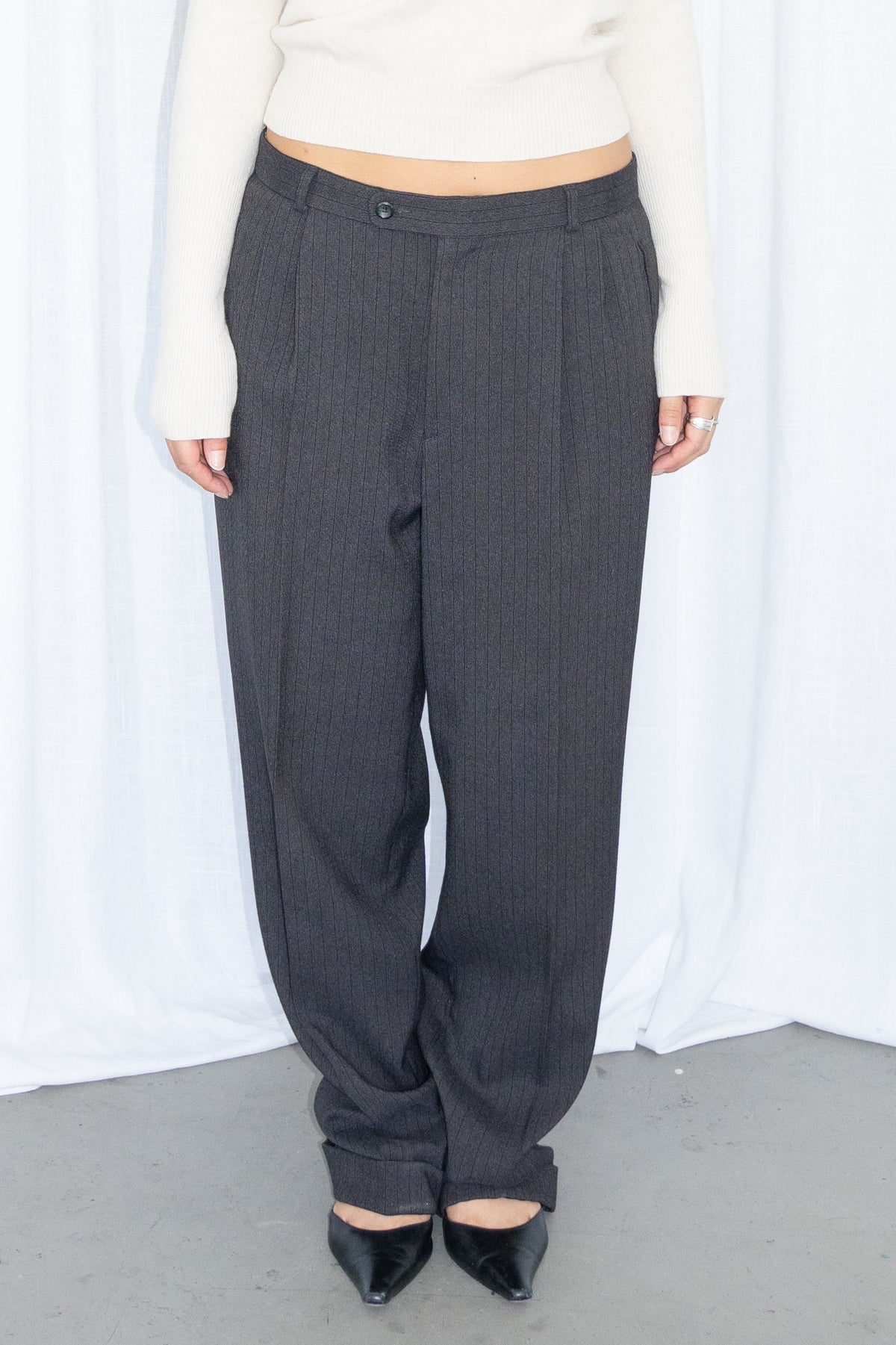 Grey/Black Pinstriped Tailored Trousers - Size L