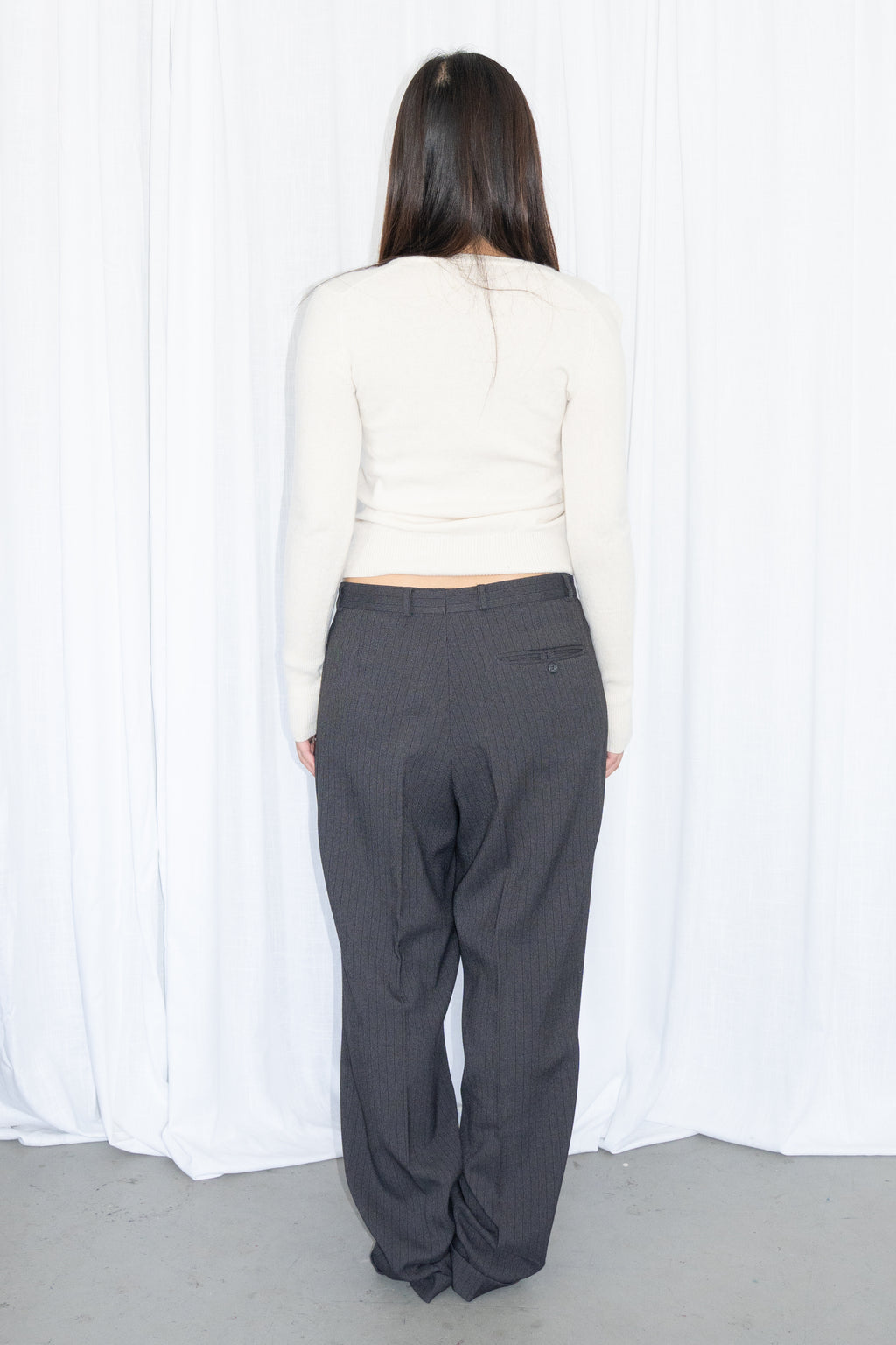 Grey/Black Pinstriped Tailored Trousers - Size L