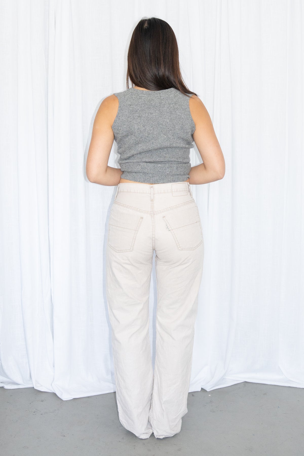 Grey V-Neck Knit Vest 100% Wool - Size S