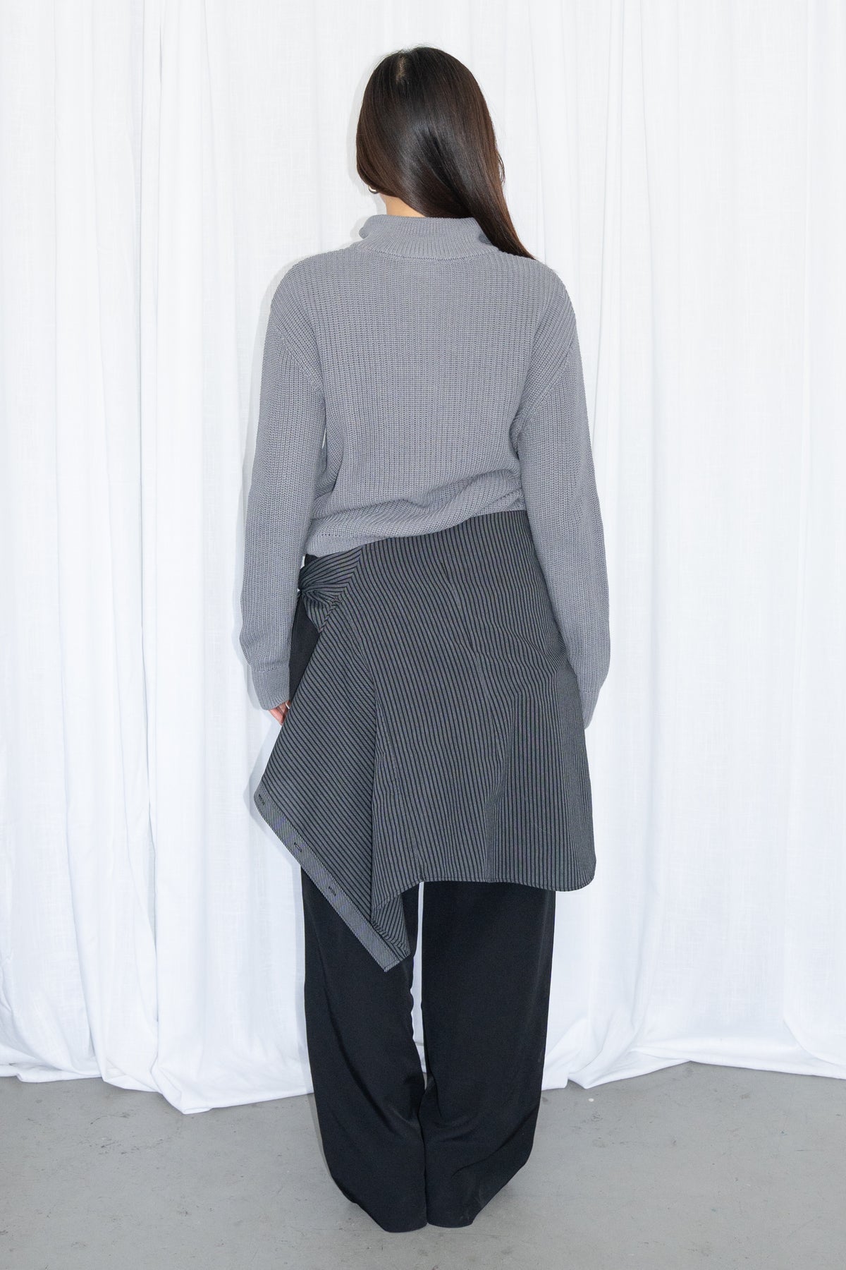 Grey Half-Zip Knit Sweater 50% Cotton - Size M