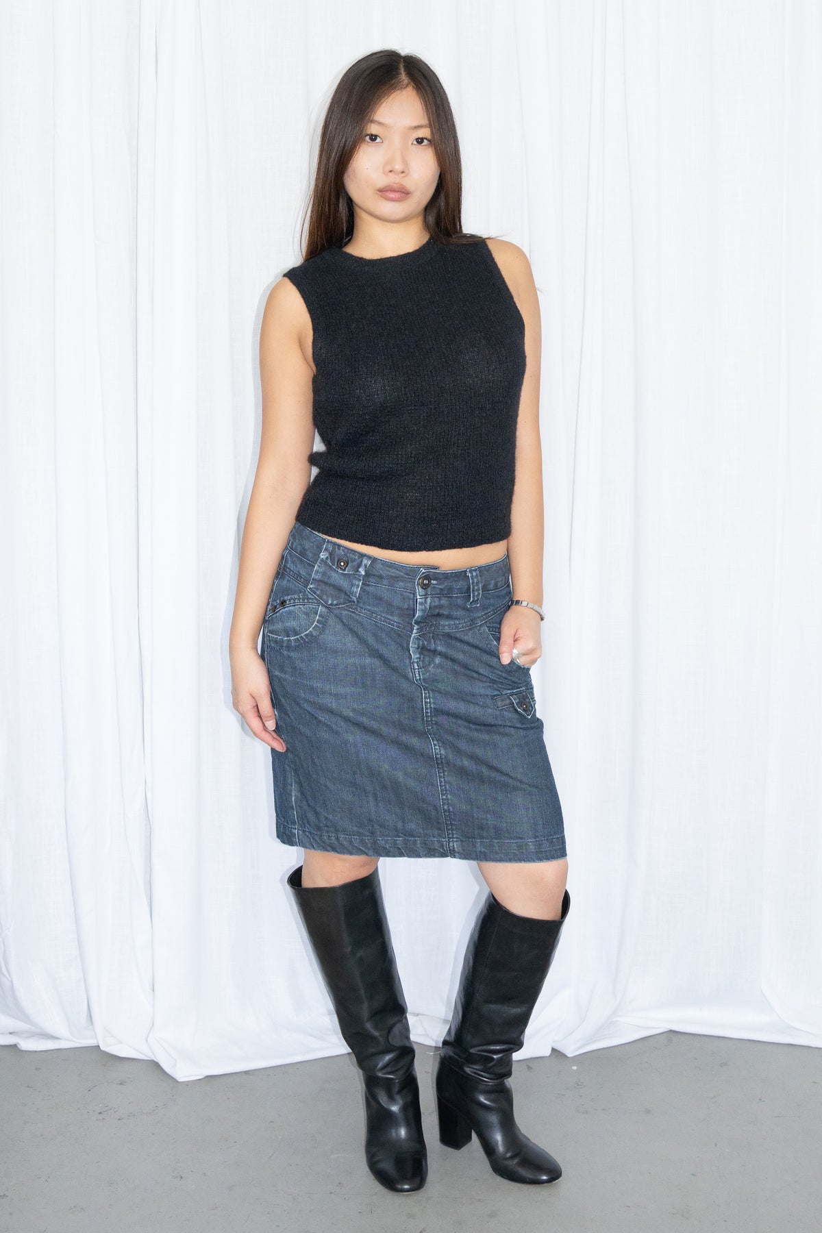 Blue Midi Straight Skirt - Size M