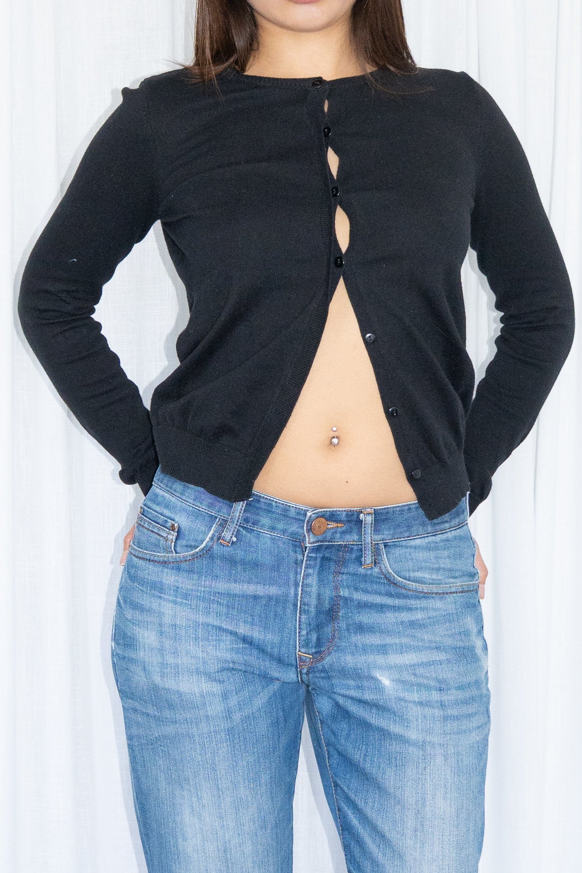 Black Knit Button Cardigan - Size S