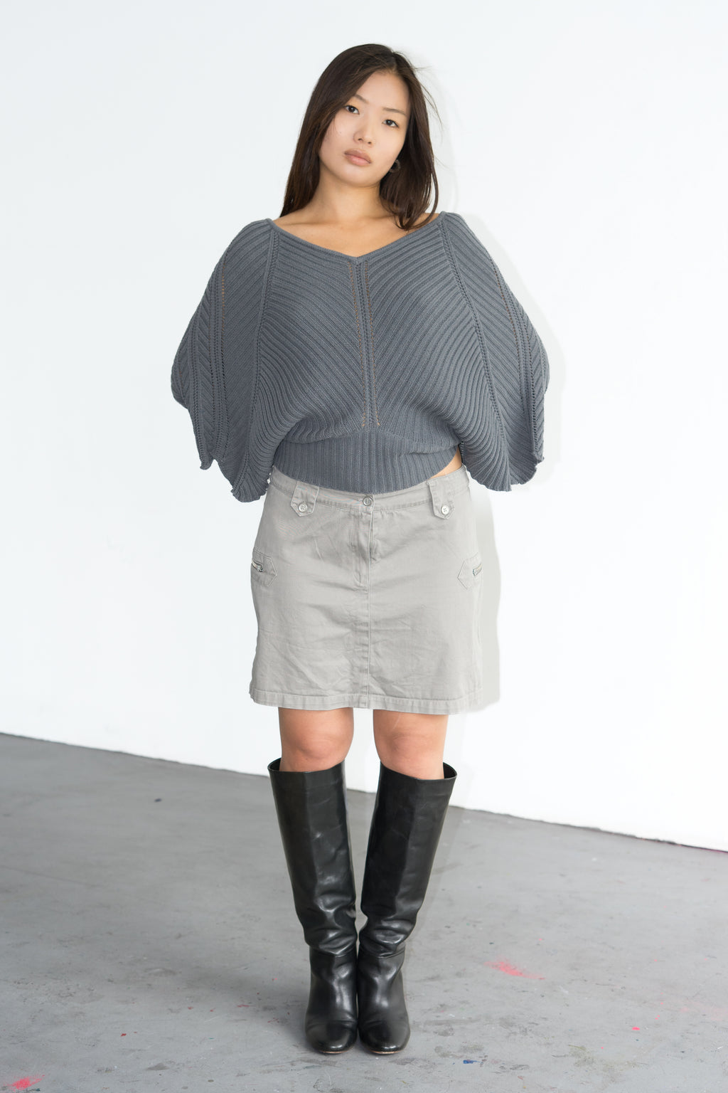 Grey Knit Butterfly Top Cotton Mix - Size M