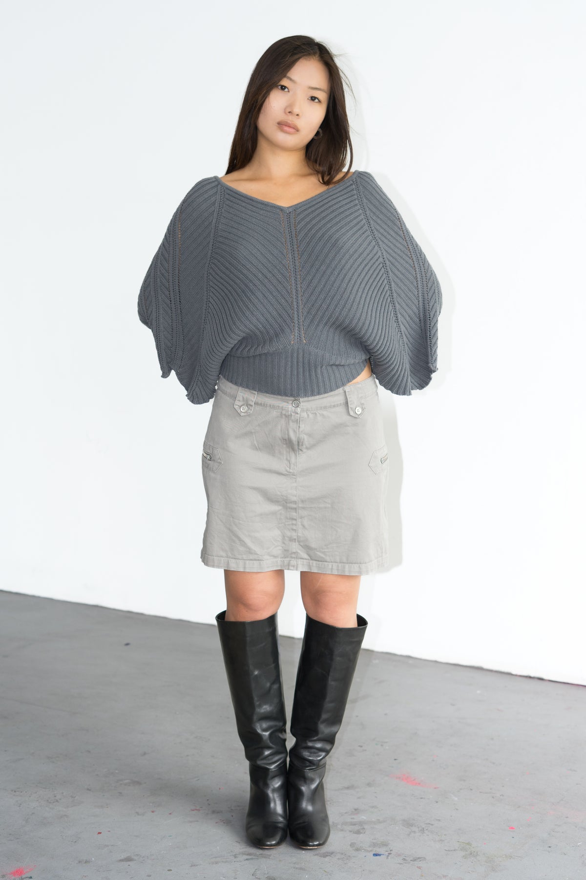 Grey Knit Butterfly Top Cotton Mix - Size M