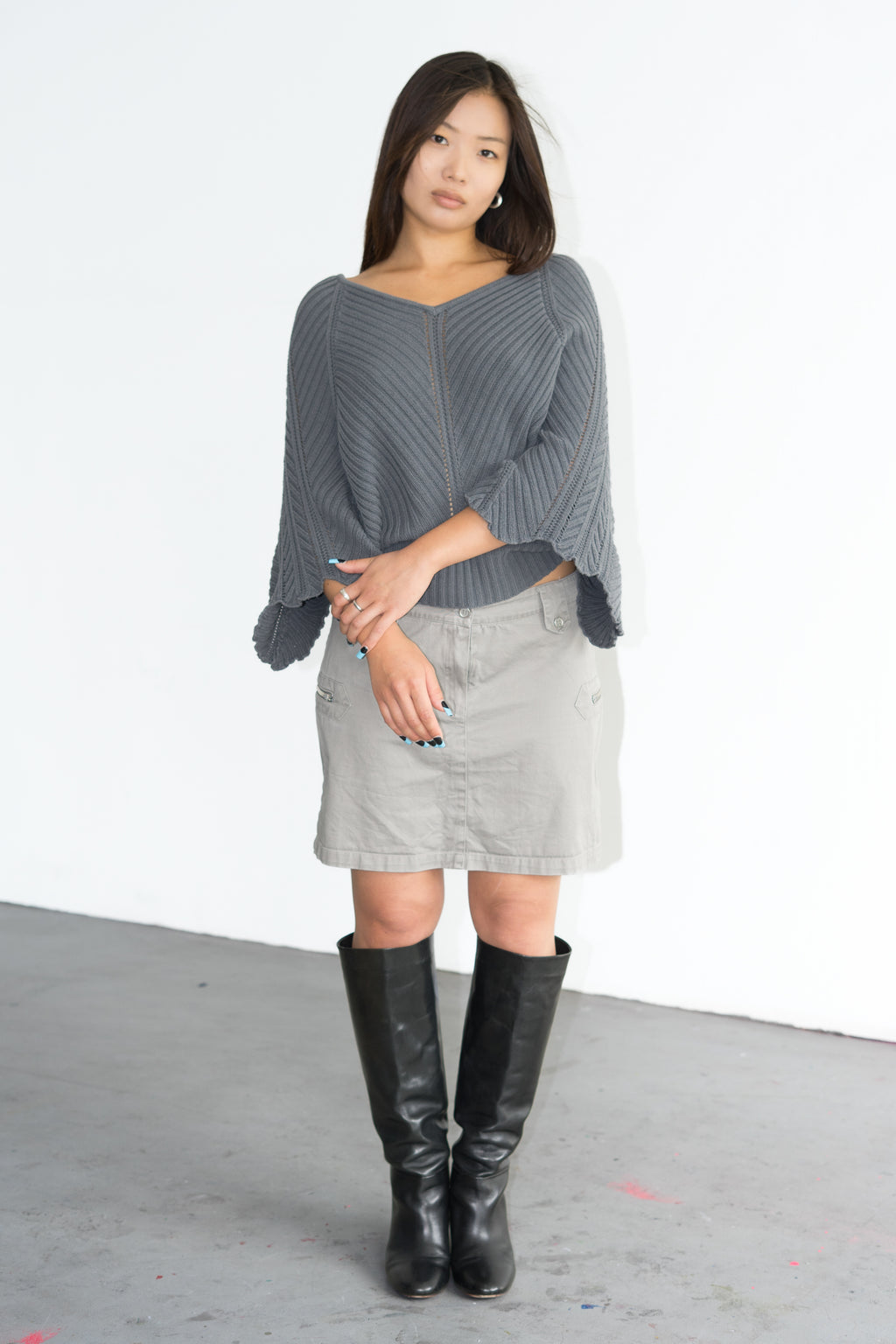 Grey Knit Butterfly Top Cotton Mix - Size M