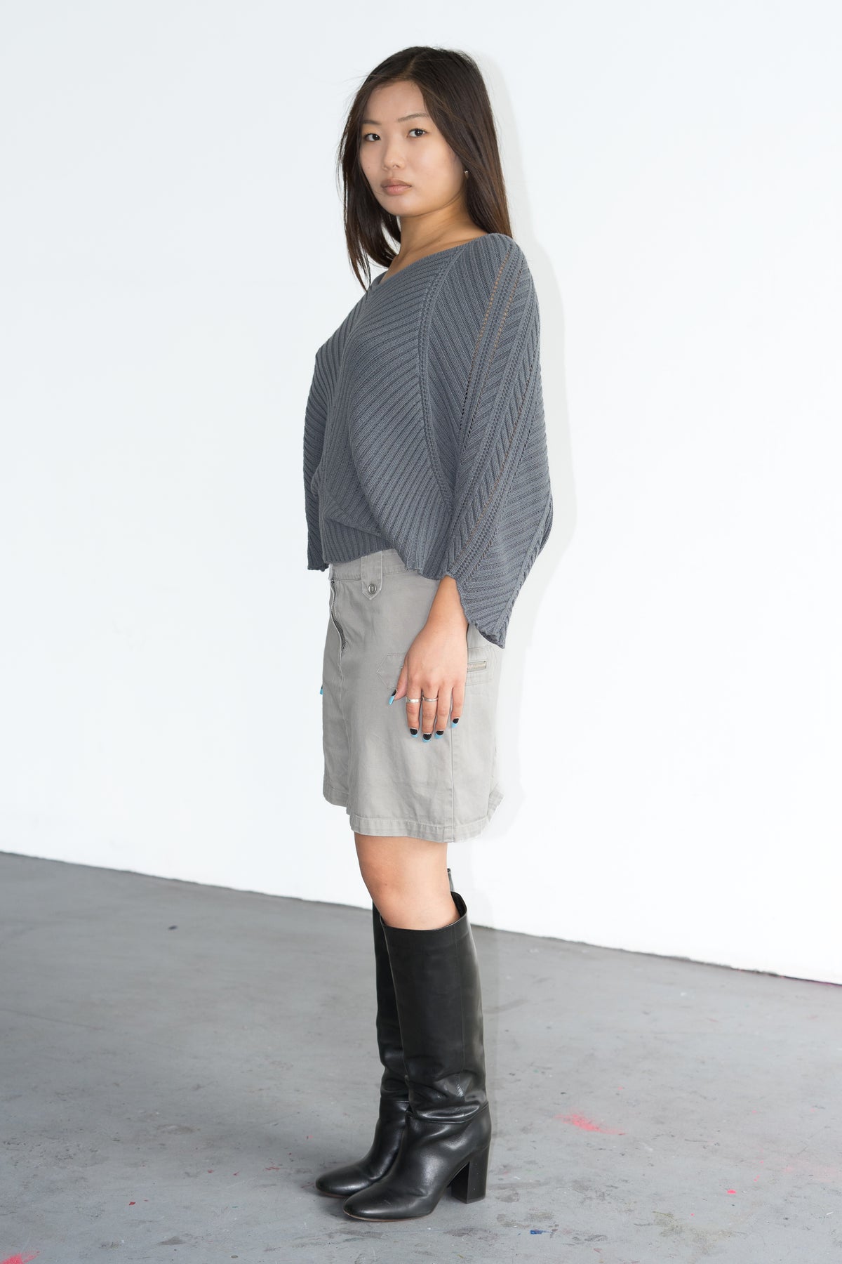 Grey Knit Butterfly Top Cotton Mix - Size M