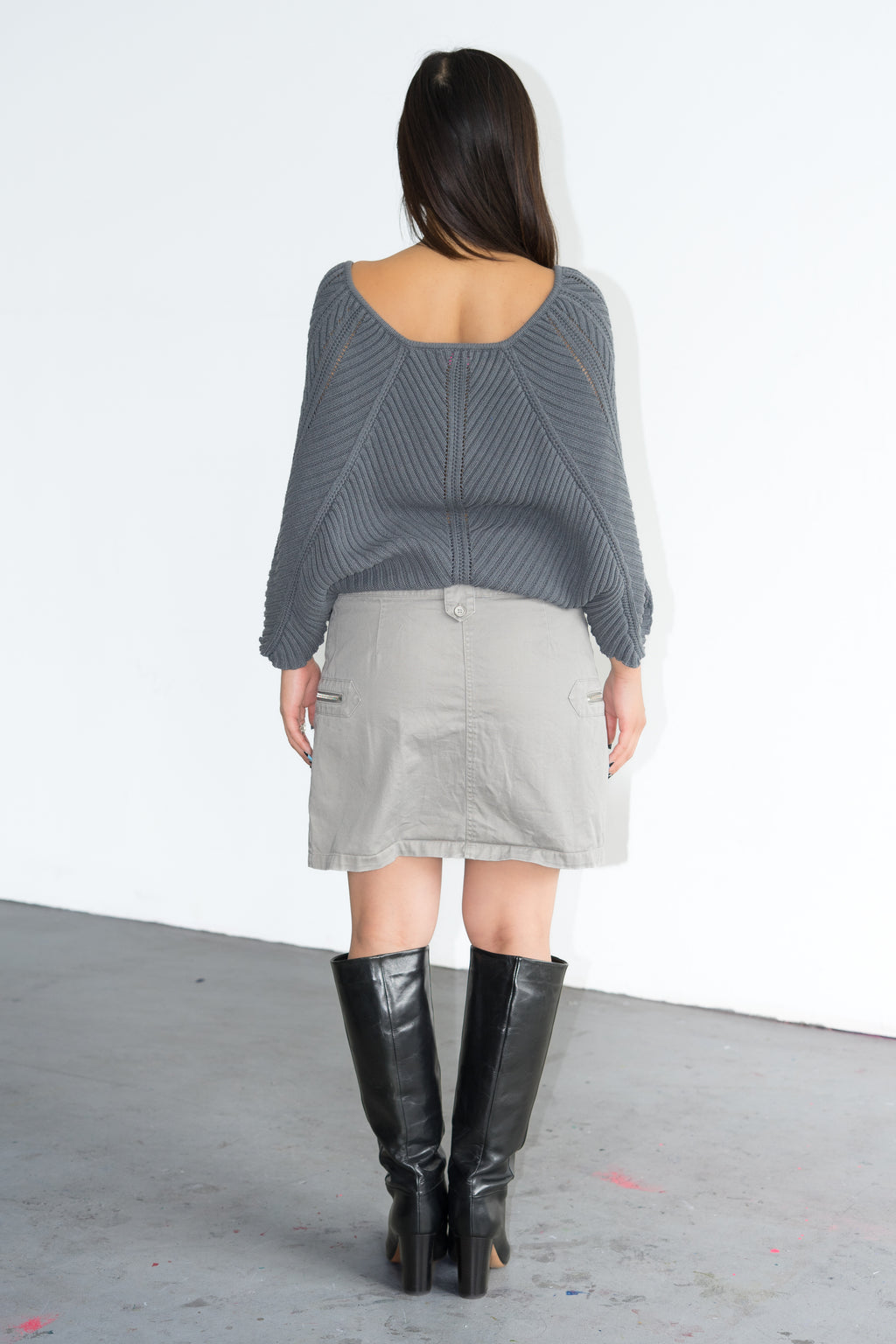 Grey Knit Butterfly Top Cotton Mix - Size M