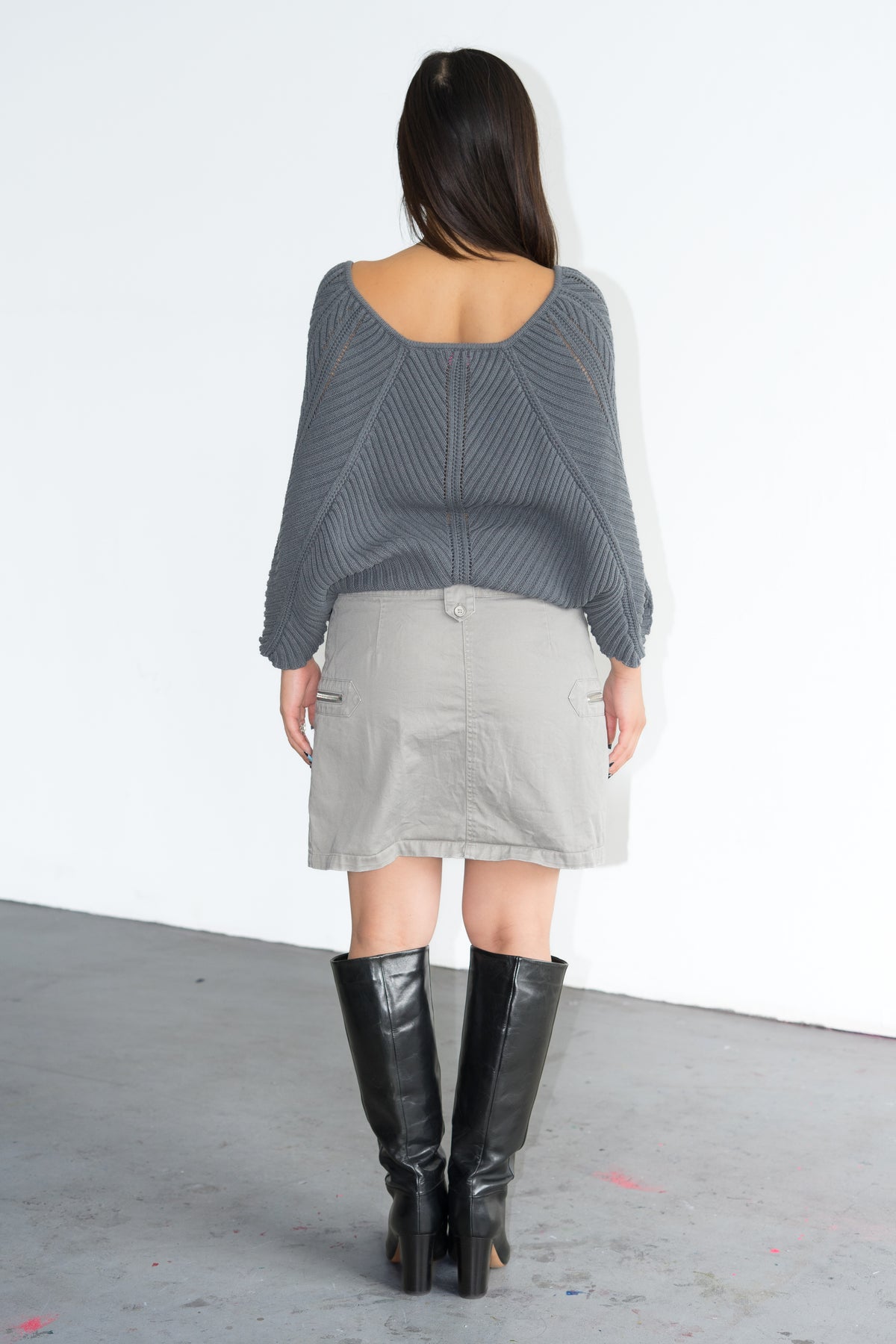 Grey Knit Butterfly Top Cotton Mix - Size M