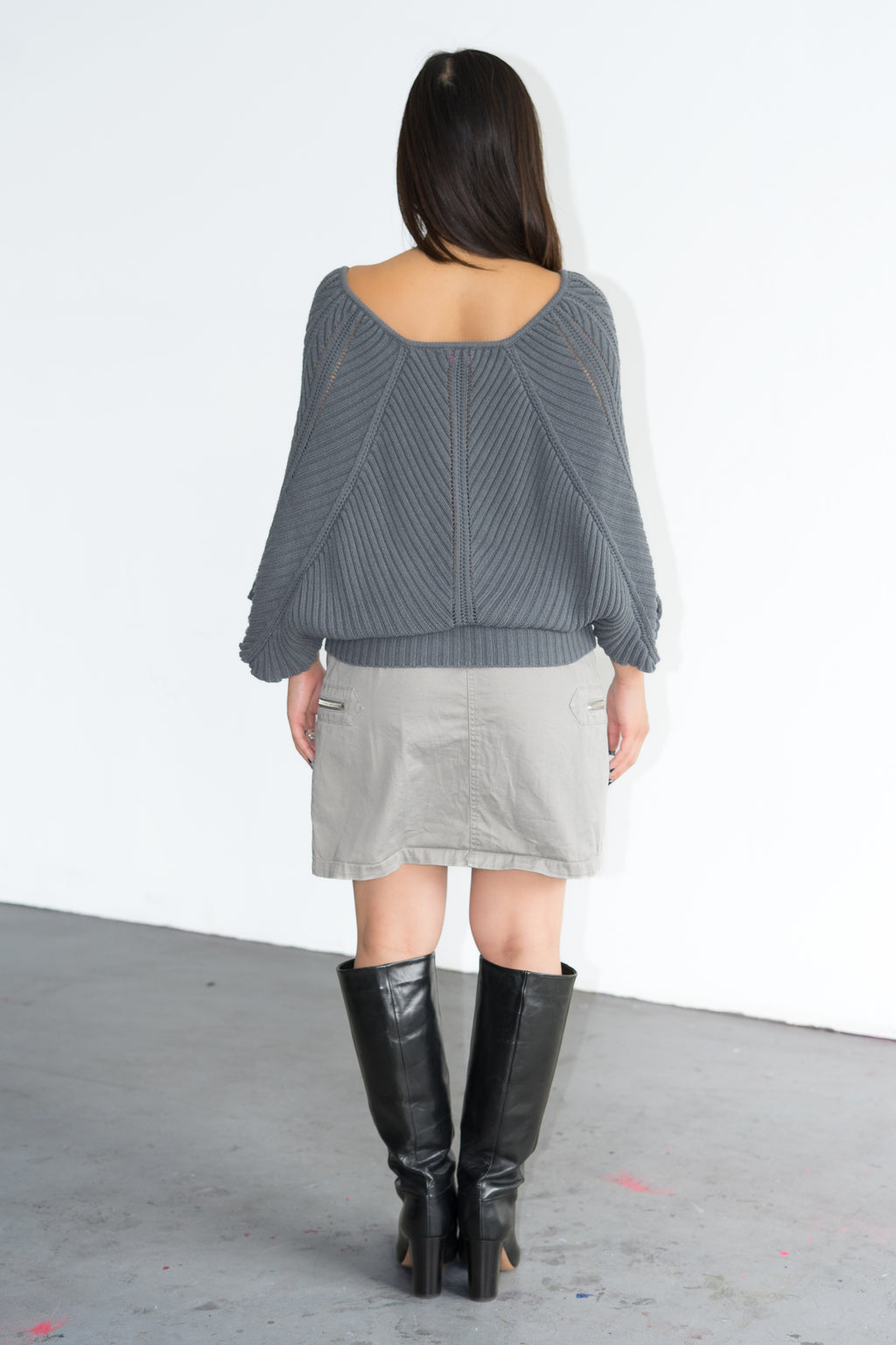 Grey Knit Butterfly Top Cotton Mix - Size M
