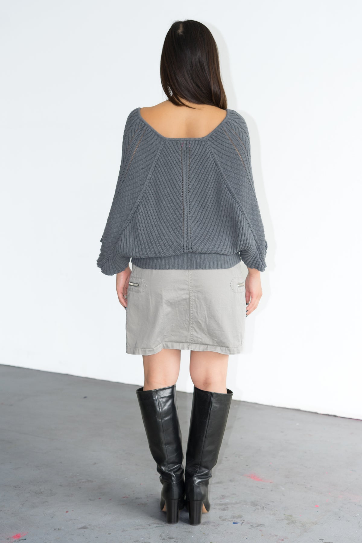 Grey Knit Butterfly Top Cotton Mix - Size M