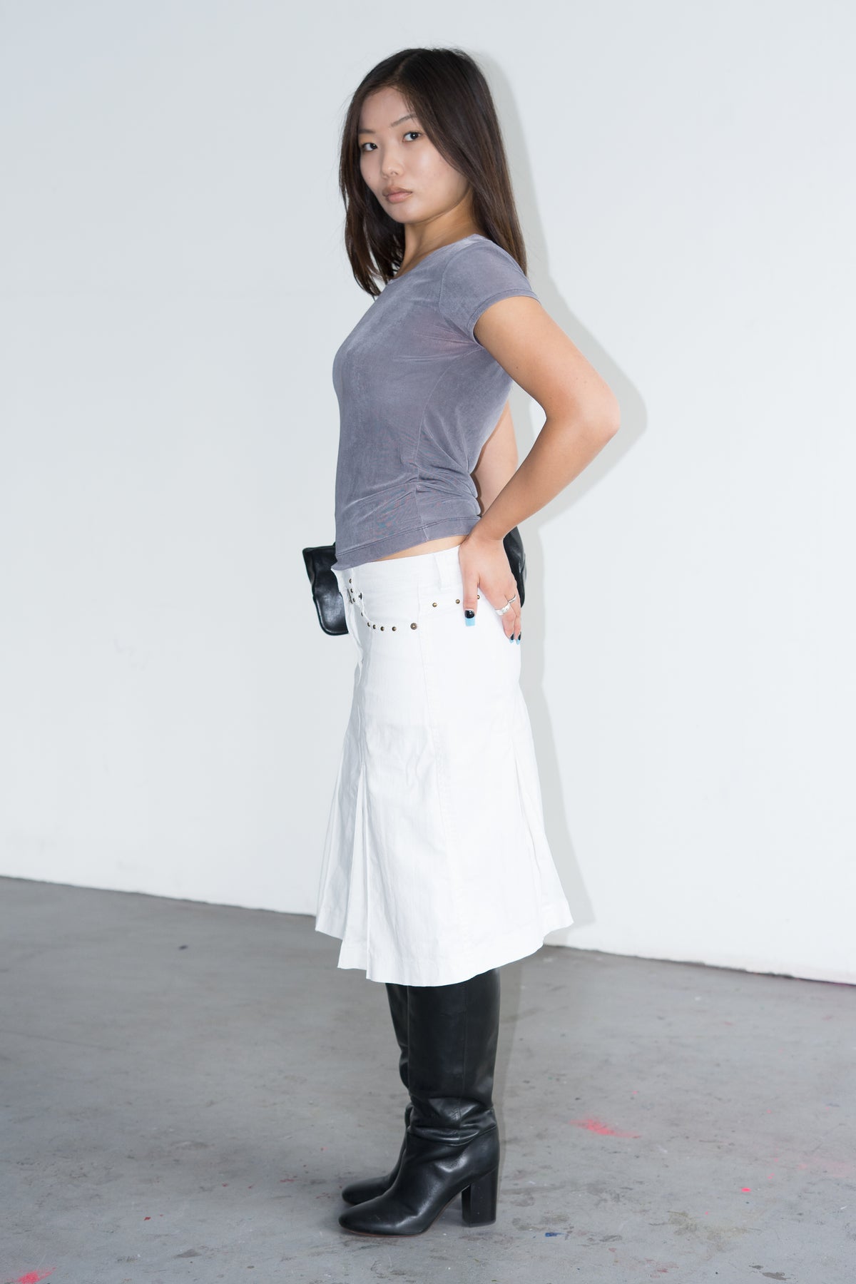 White Denim Skirt - Size L