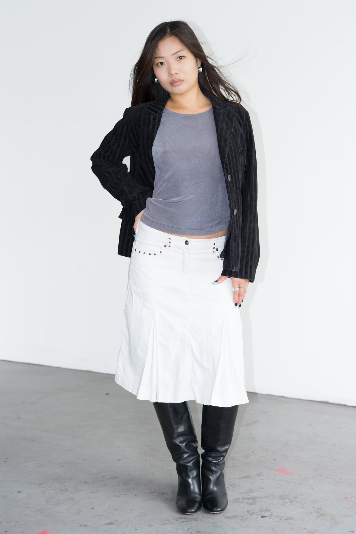 White Denim Skirt - Size L