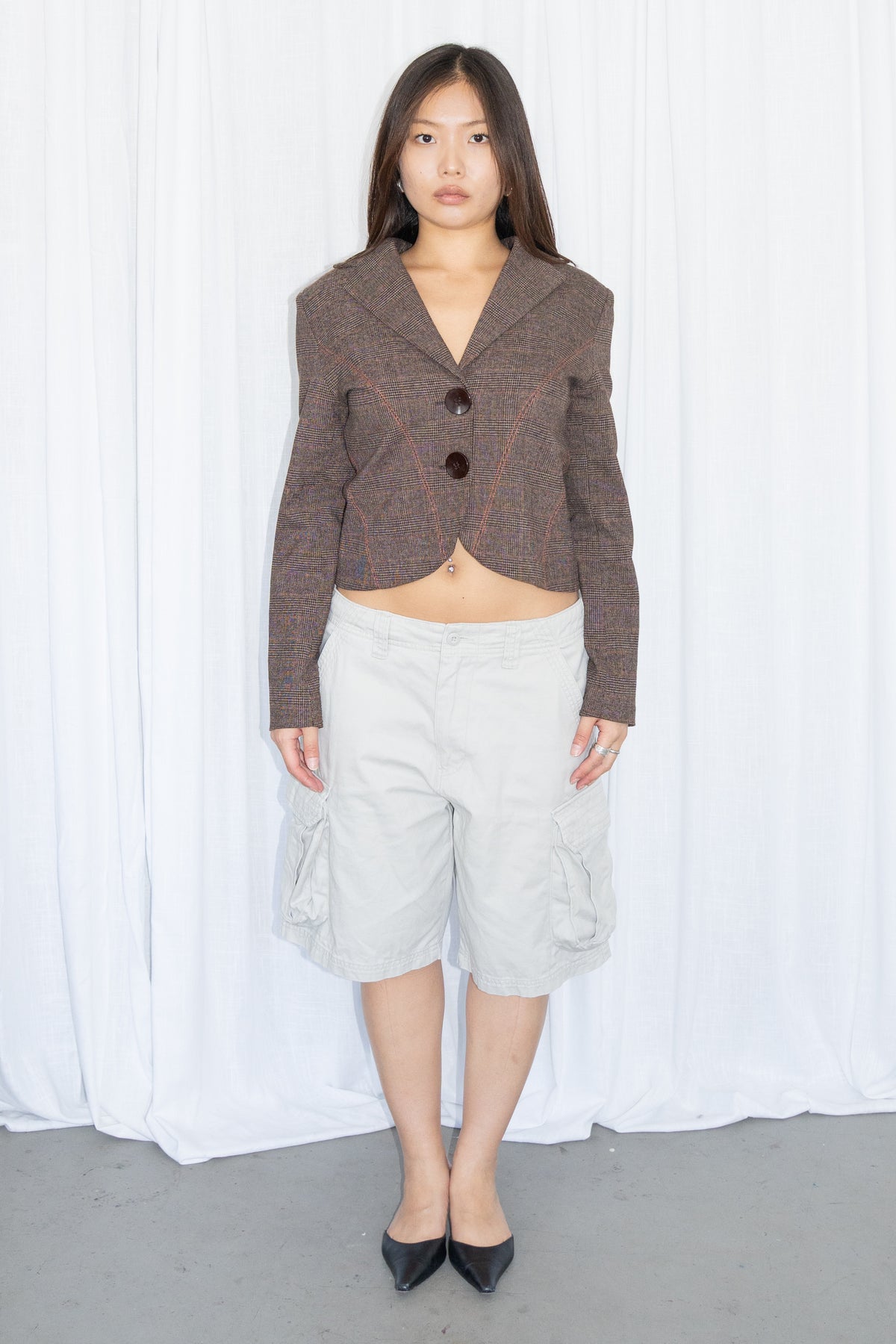 Brown Plaid Cropped Blazer - Size S