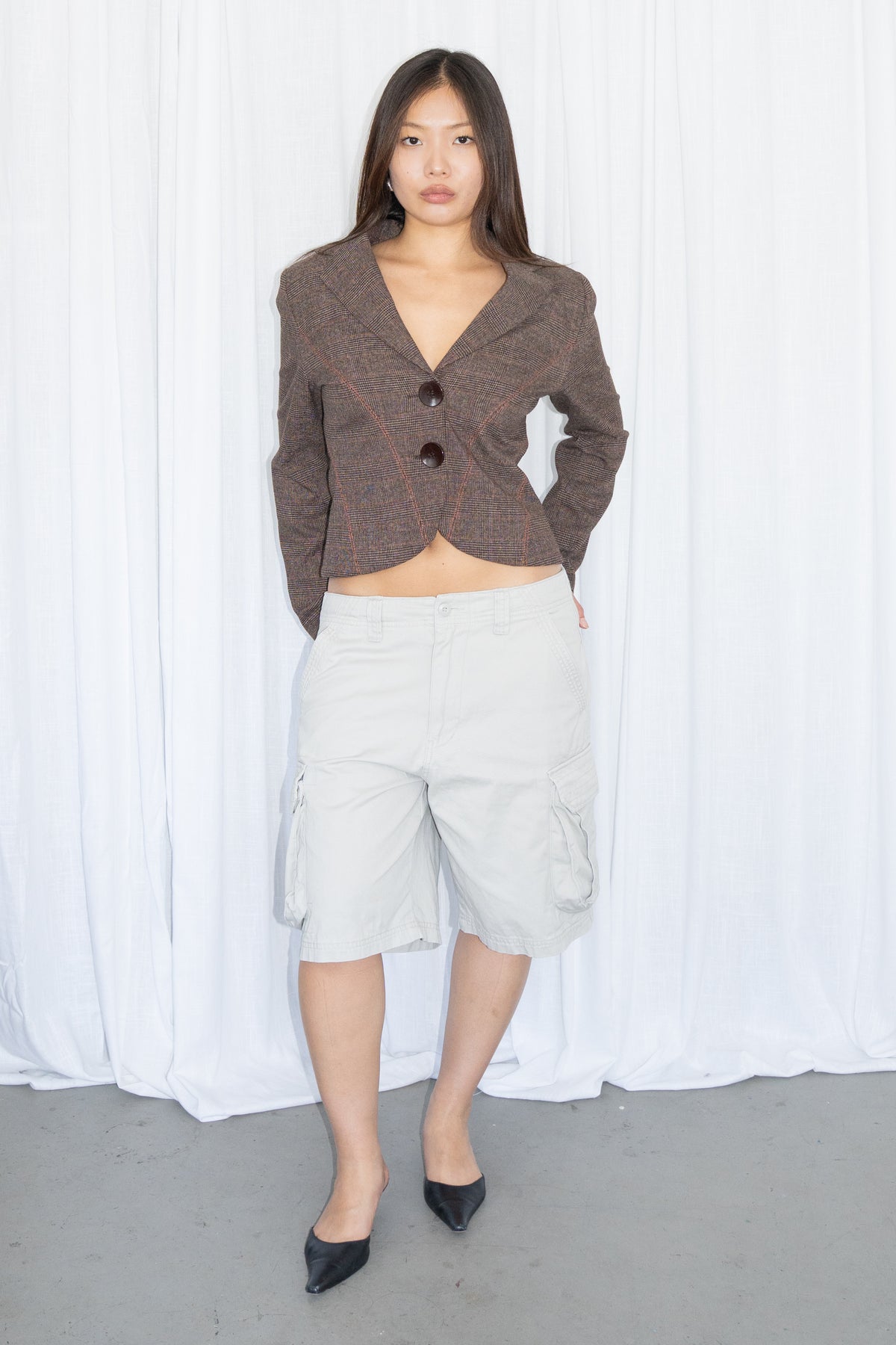 Brown Plaid Cropped Blazer - Size S