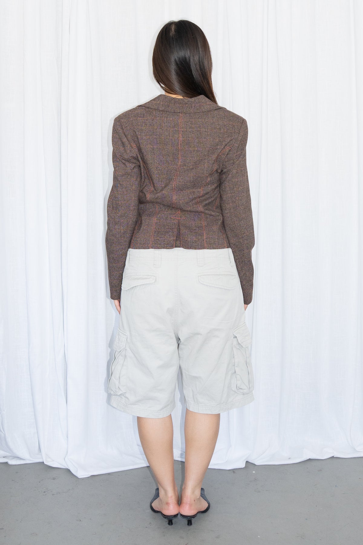 Brown Plaid Cropped Blazer - Size S