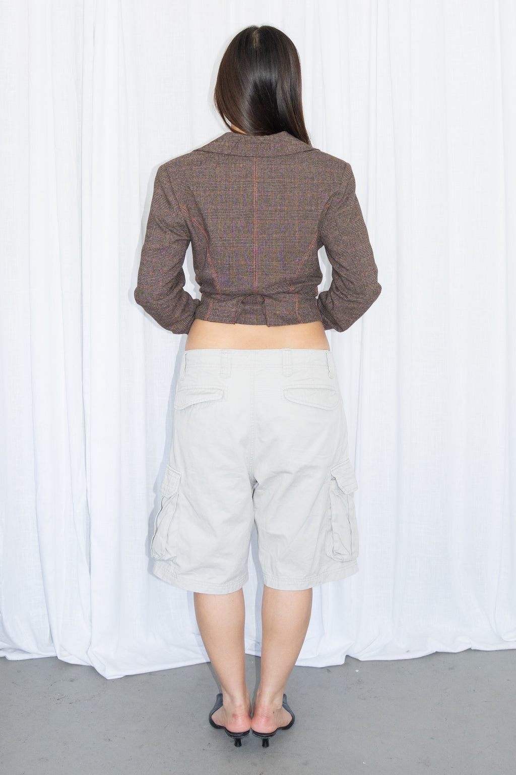 Brown Plaid Cropped Blazer - Size S
