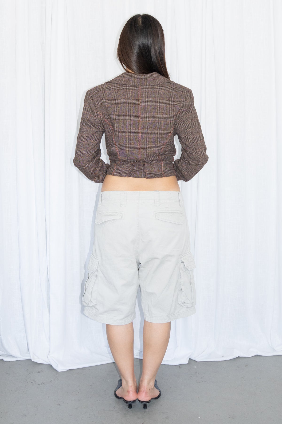 Brown Plaid Cropped Blazer - Size S