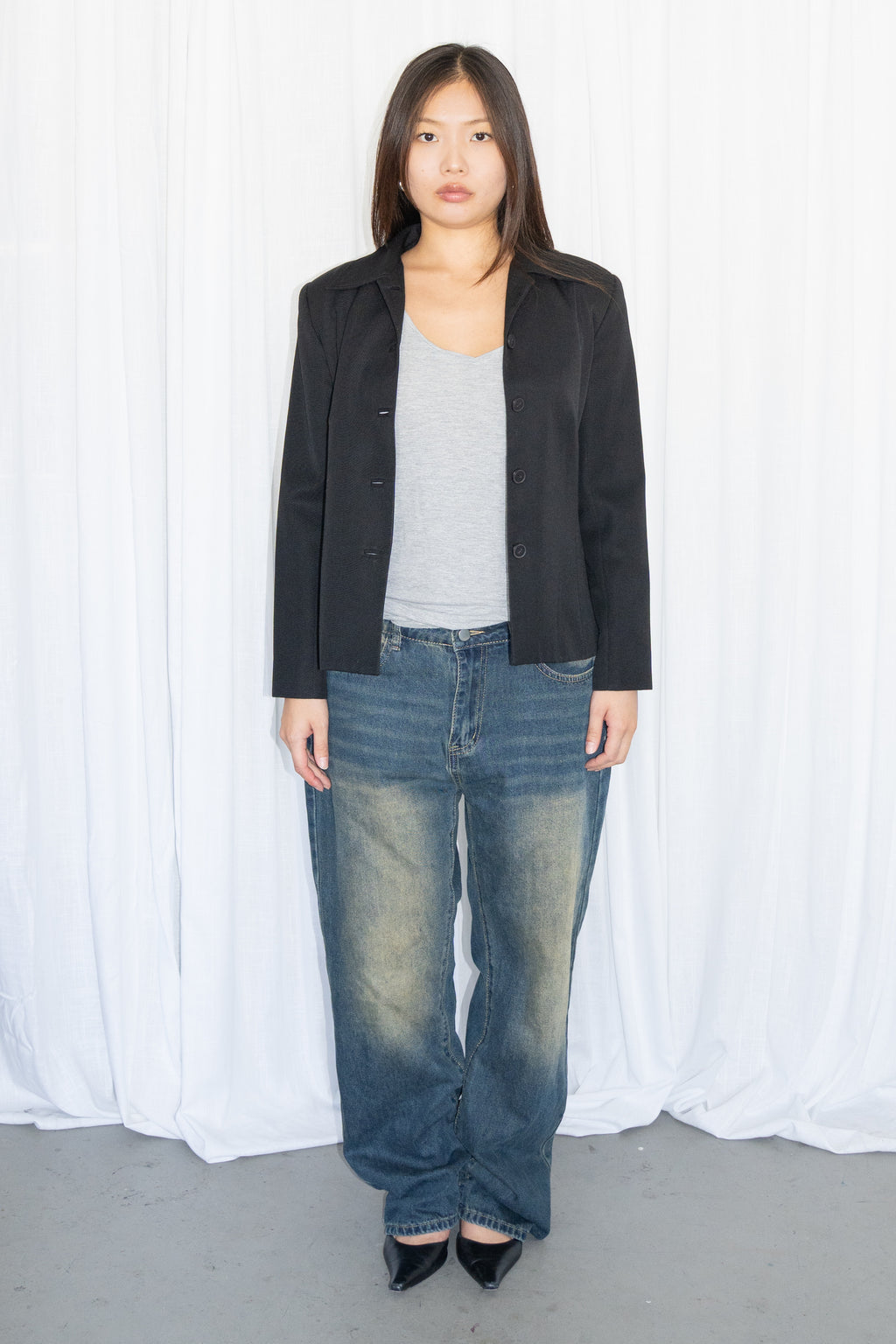 Black Tailored Wool Jacket - Size S