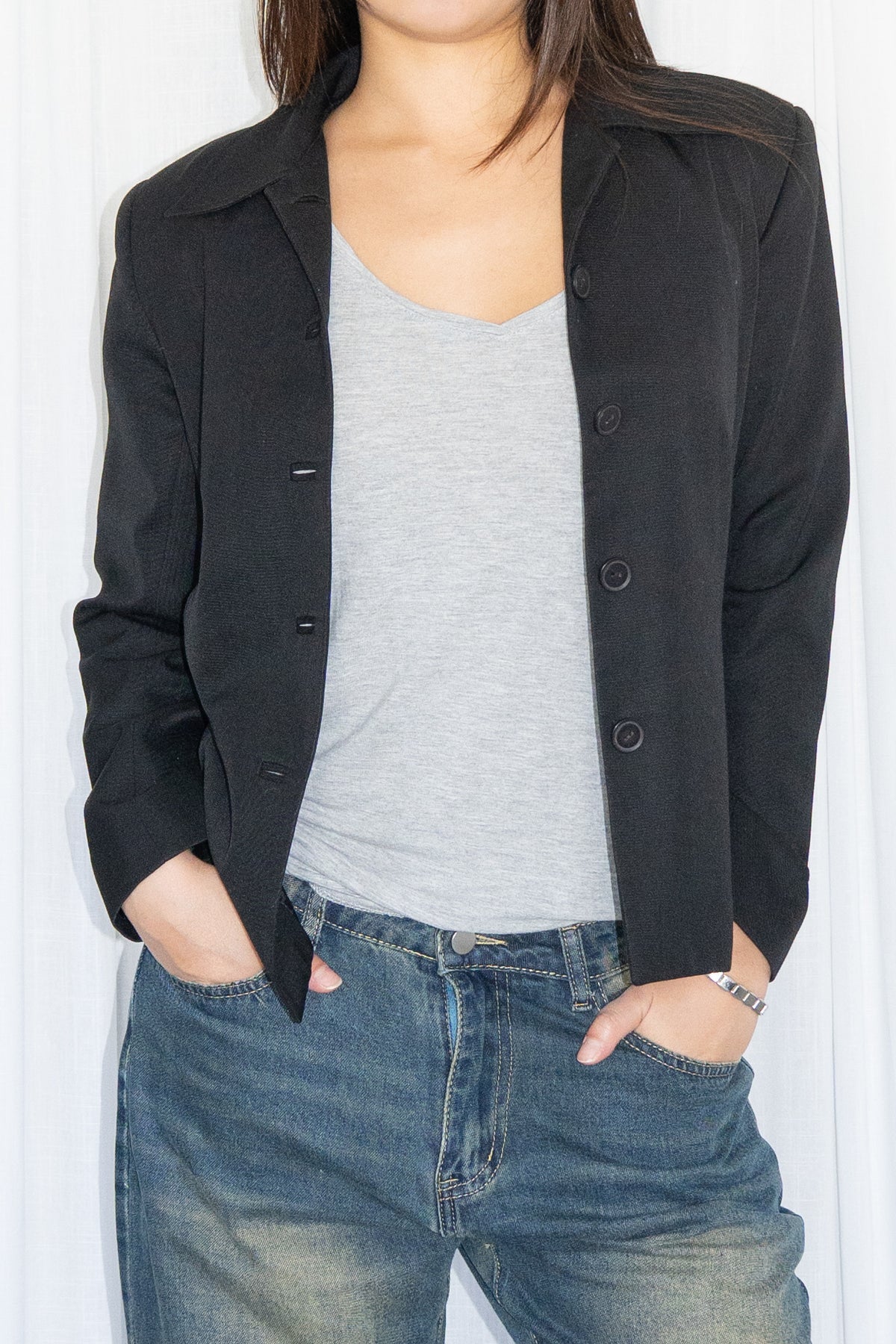 Black Tailored Wool Jacket - Size S