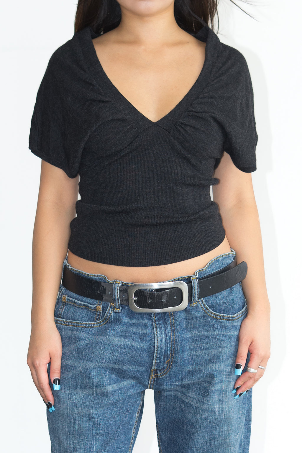 Dark Grey 100% Merino Wool Knit Top 2- Size S/M