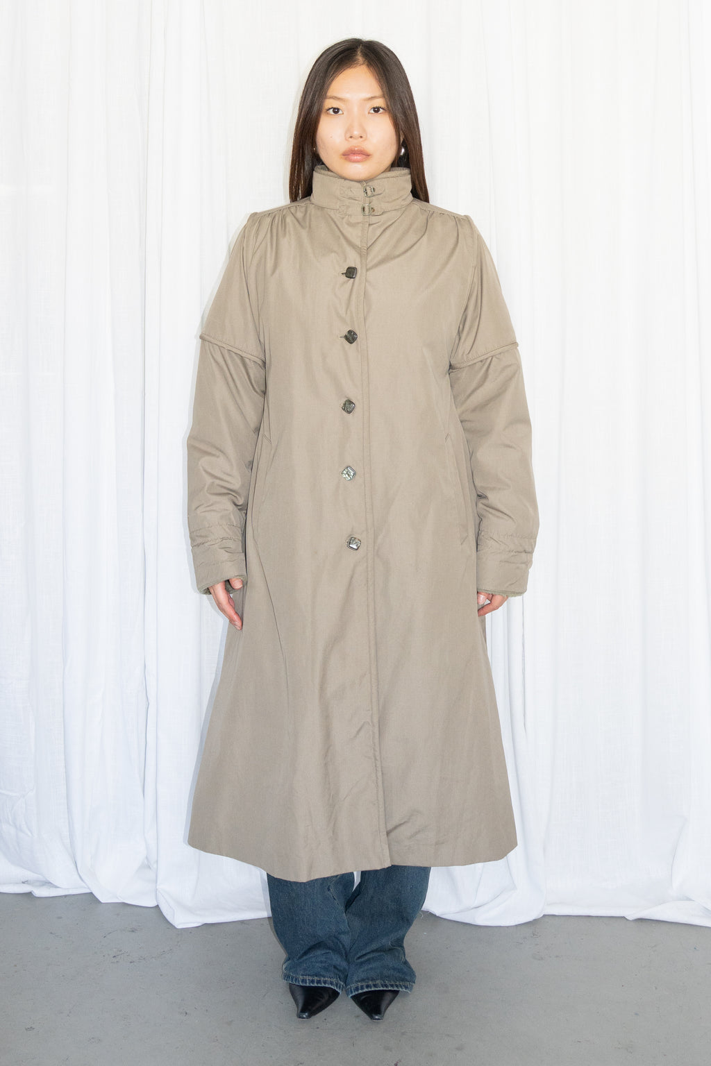 Green Long Trench Coat Wool - Size M