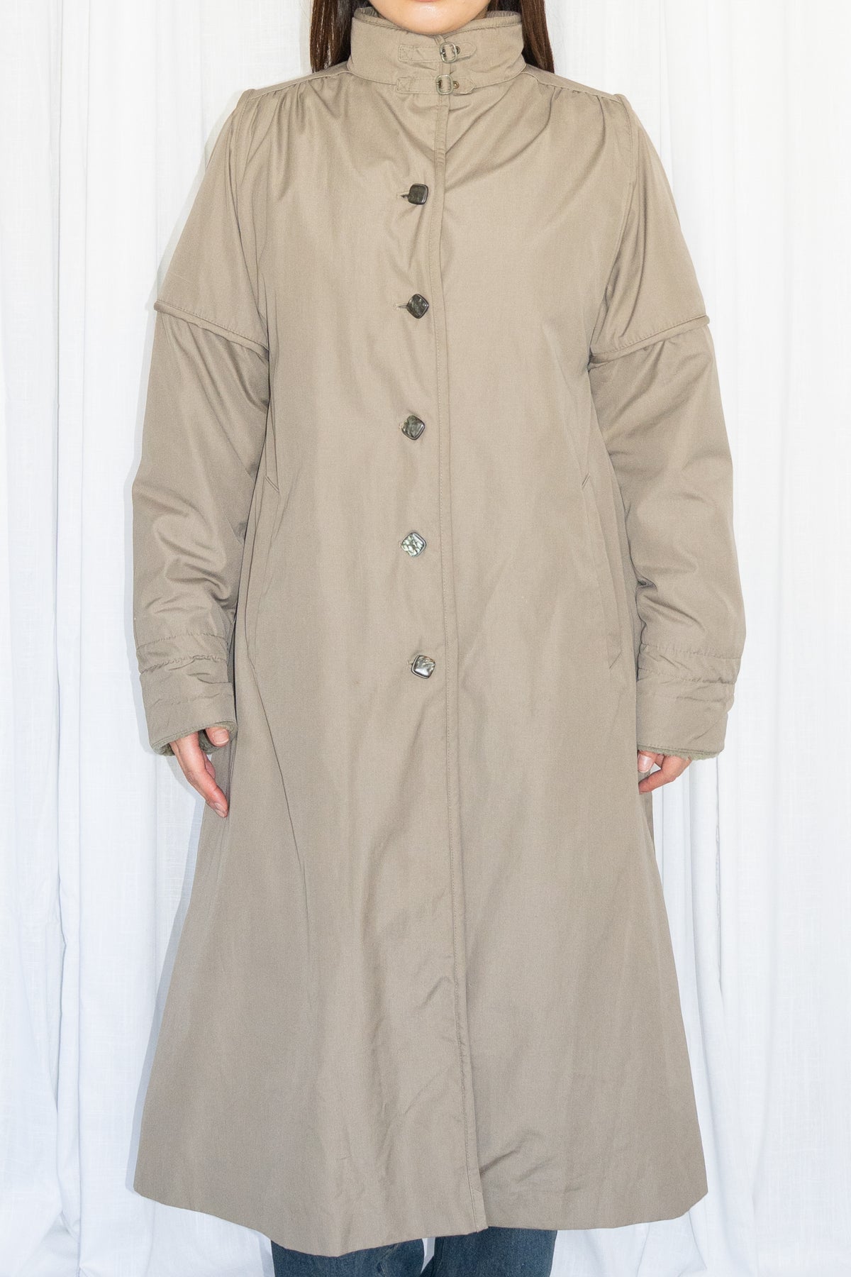 Green Long Trench Coat Wool - Size M