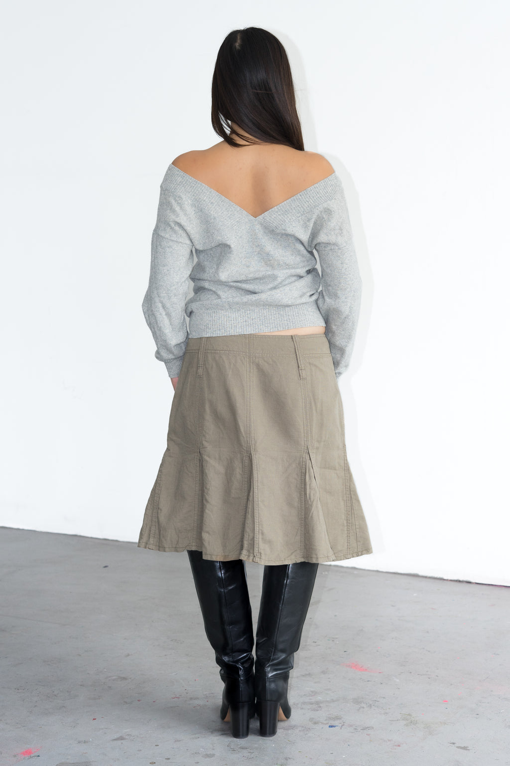 Khaki Green Skirt Cotton/Linen - Size L