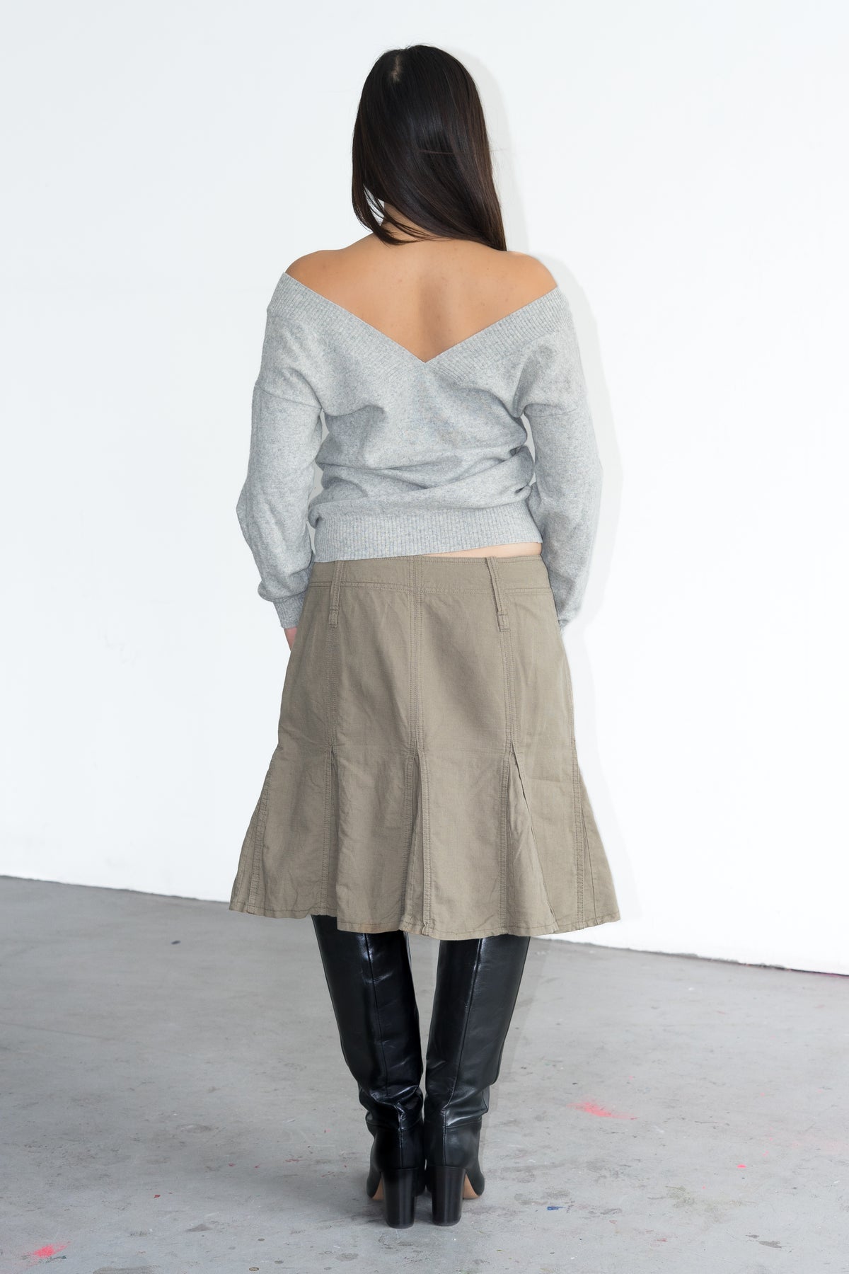 Khaki Green Skirt Cotton/Linen - Size L