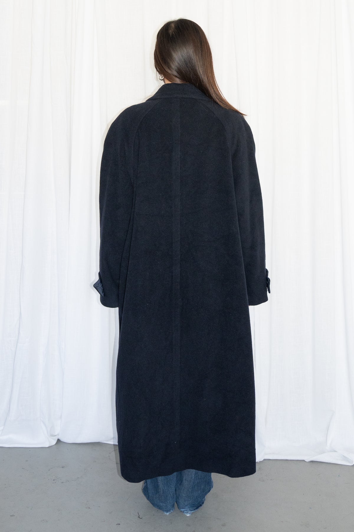 Dark Blue Long Trench Coat - Size L