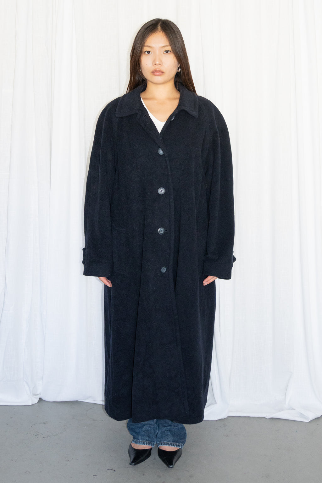 Dark Blue Long Trench Coat - Size L