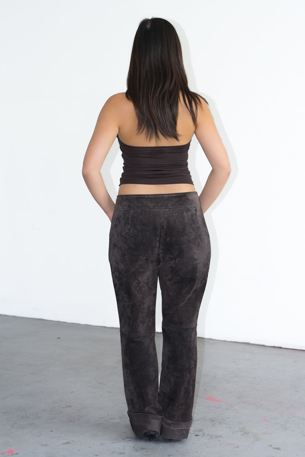 Brown Suede Leather Trousers - Size L