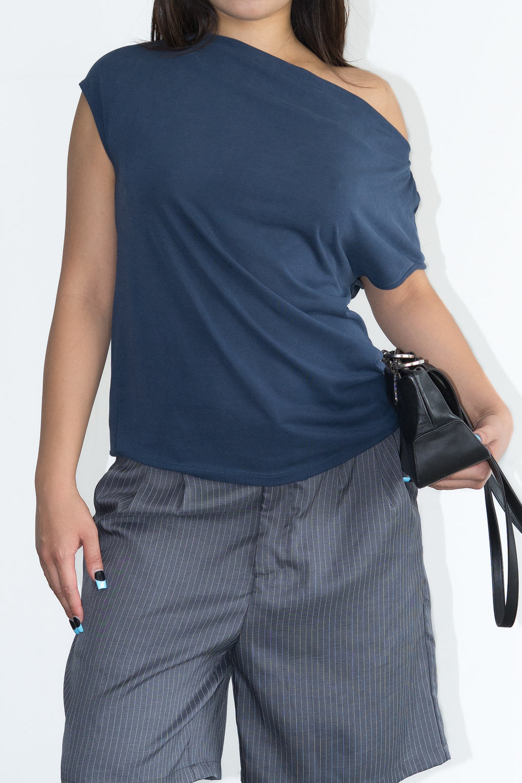 Dark Blue Off The Shoulder Top - Size S/M