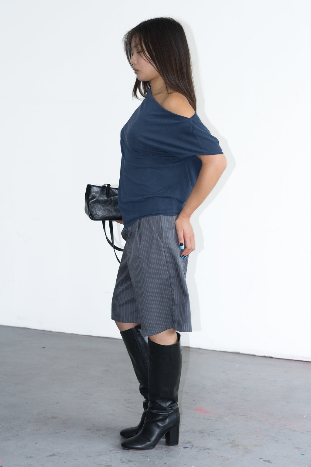 Dark Blue Off The Shoulder Top - Size S/M