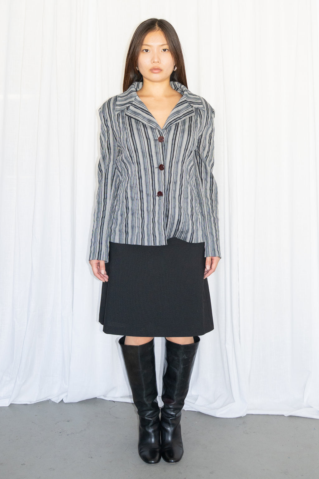 Grey/Black Striped Jacket/Blouse - Size L